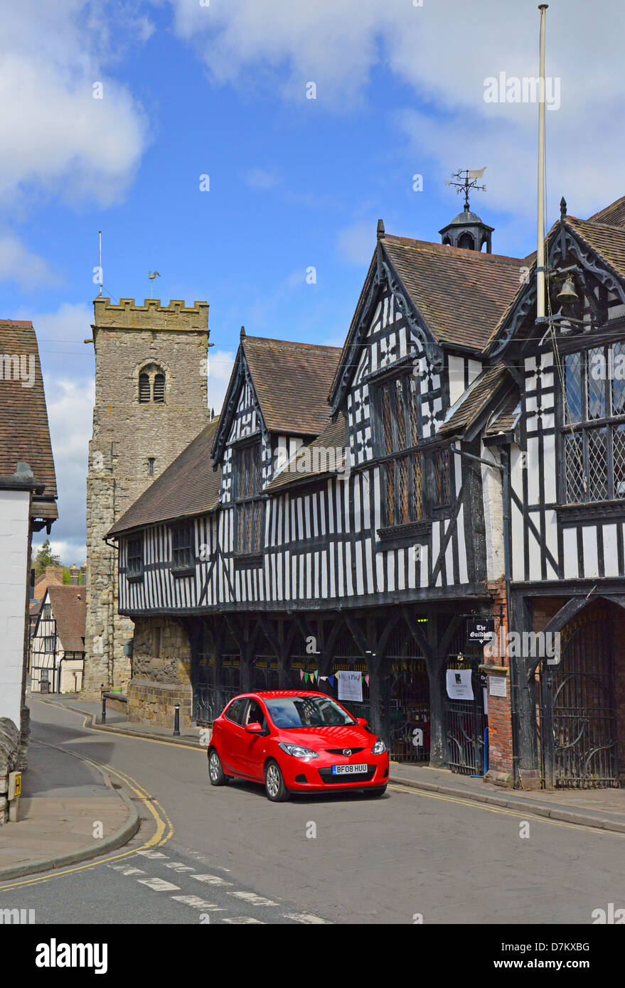 The Guildhall and Holy Trinity Church, Wilmore Street, Much Wenlock, Shropshire, England, United