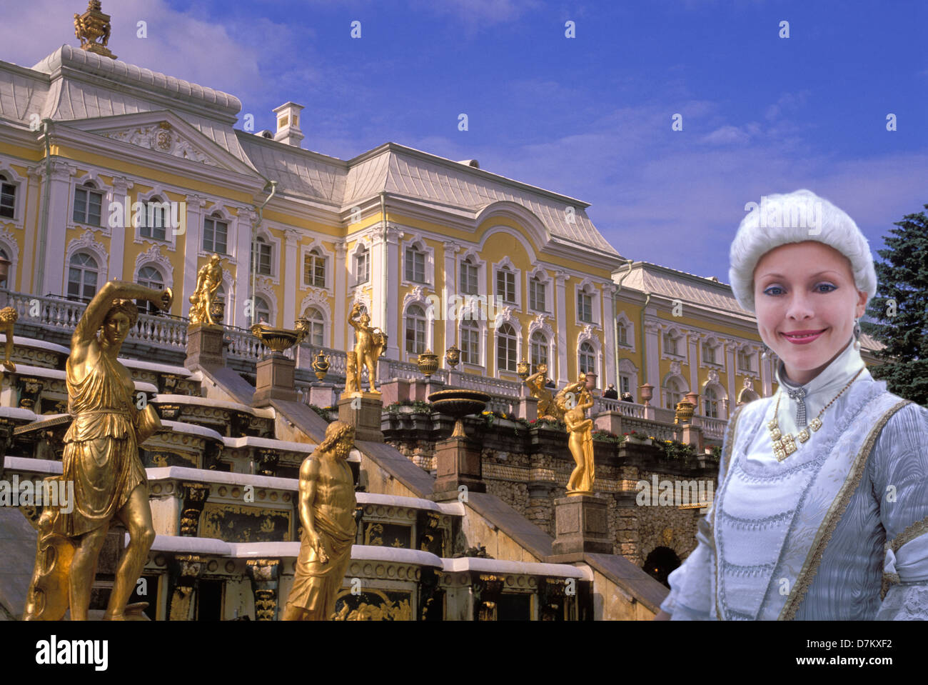 Woman in Russian nobility costume, Petrodvorets Palace, St. Petersburg