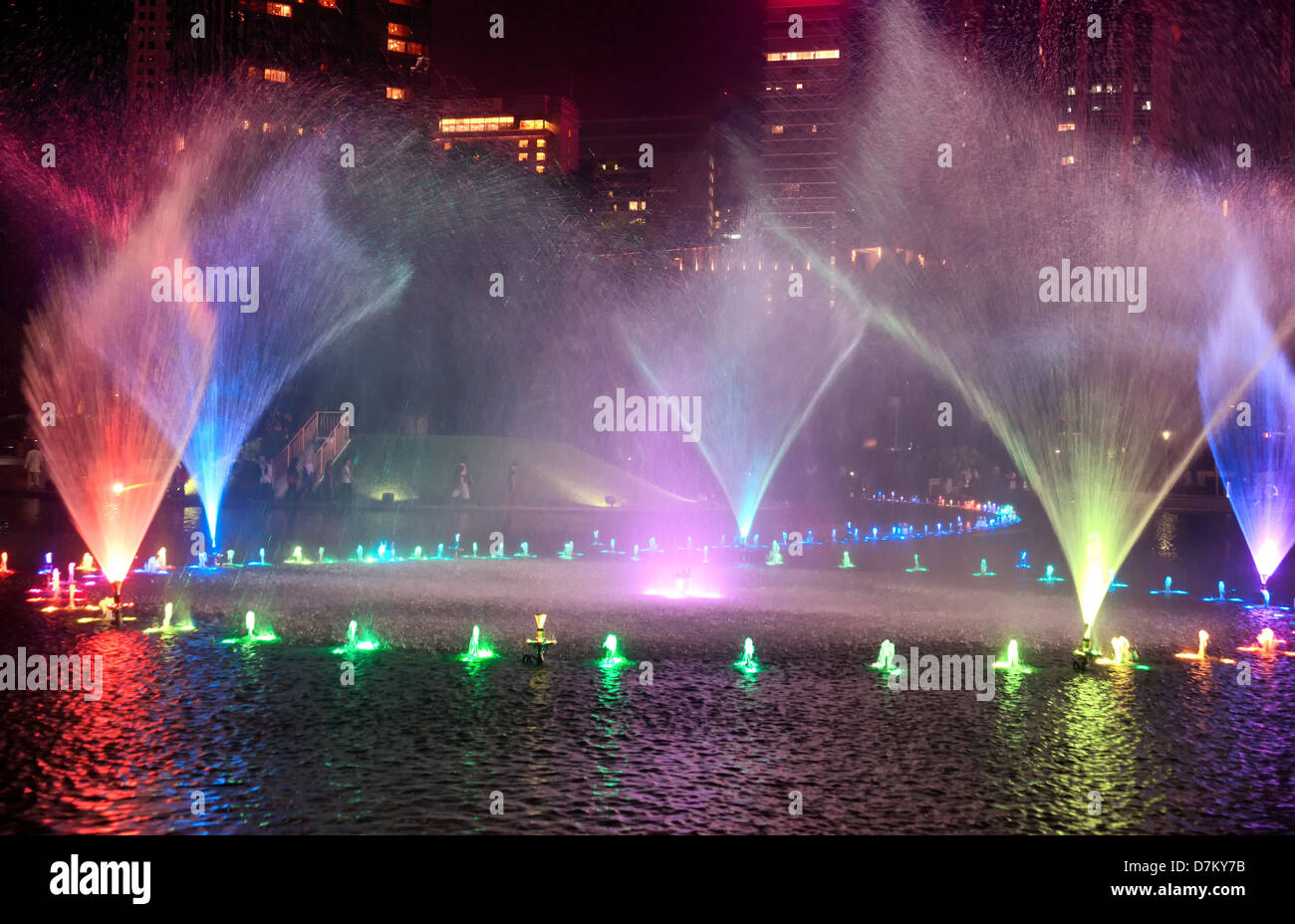 bright colourful water fountains in kuala lumpur malaysia Stock Photo