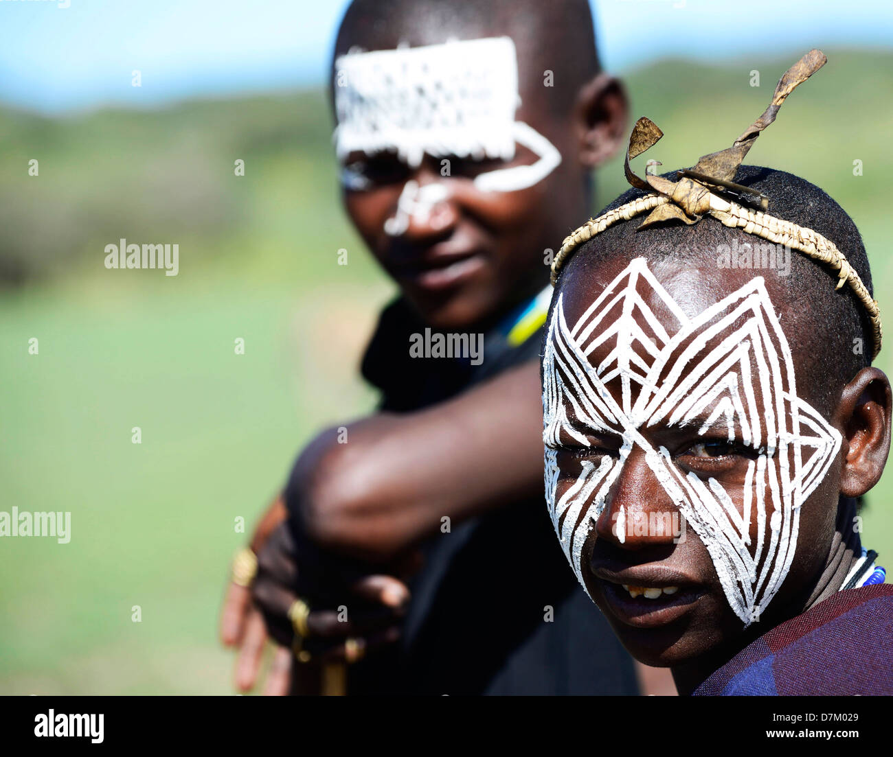 New Masai warriors in Northern Tanzania. Stock Photo