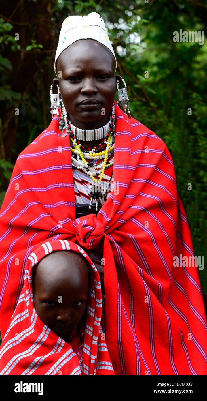 A Masai woman with her daughter. Stock Photo
