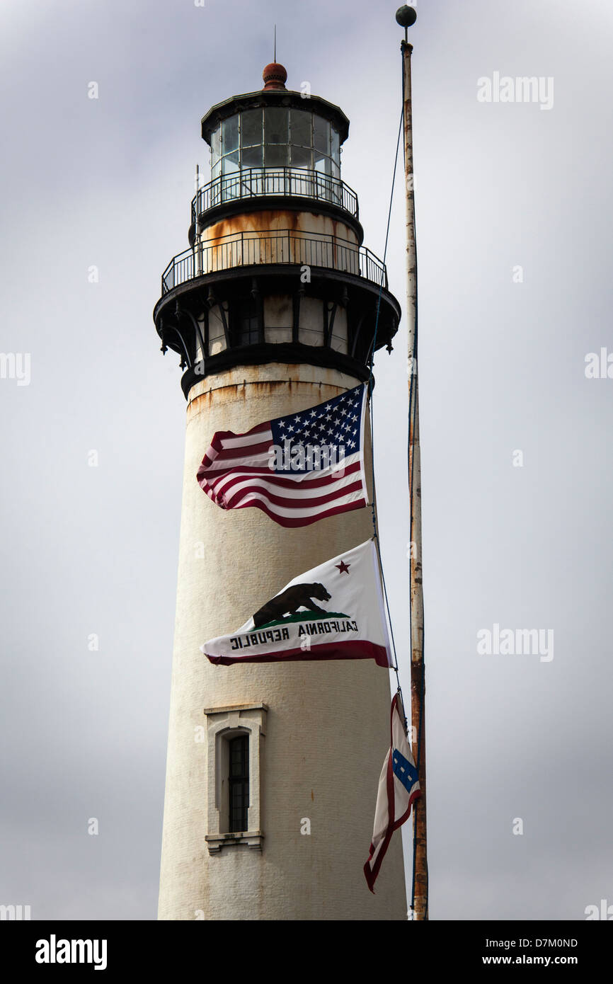 The US, California State and Lighthouse Service flags fly at half mast