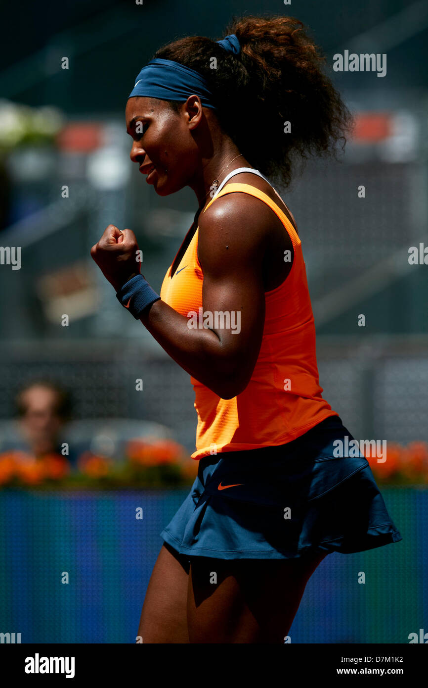 09.05.2013 Madrid, Spain. Serena Williams of USA reacts during the game  between Serena Williams of USA and Maria Kirilenko of Russia during day seven of the Madrid Open from La Caja Magica. Credit: Action Plus Sports Images/Alamy Live News Stock Photo