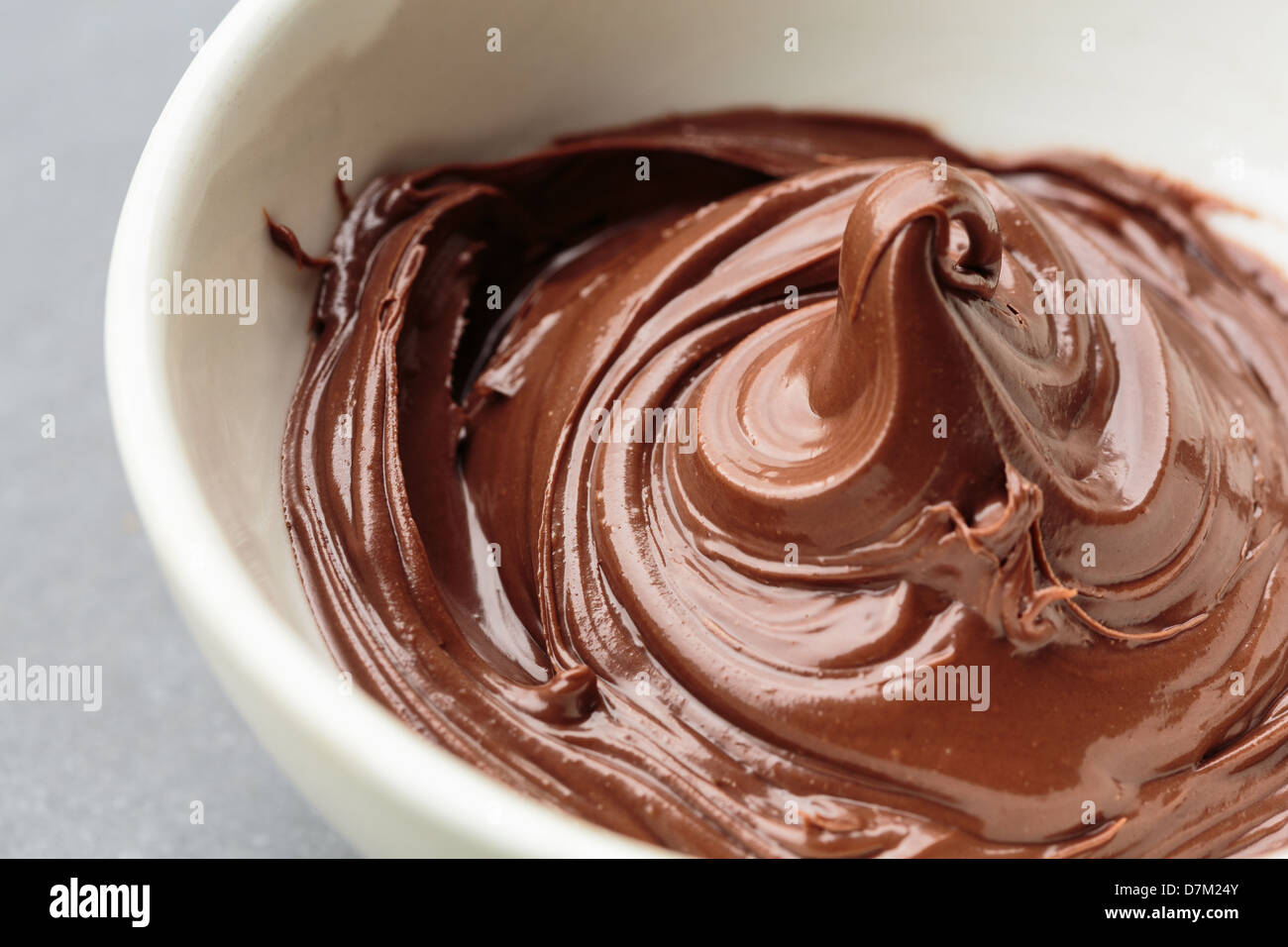 Chocolate creame in a white bowl Stock Photo