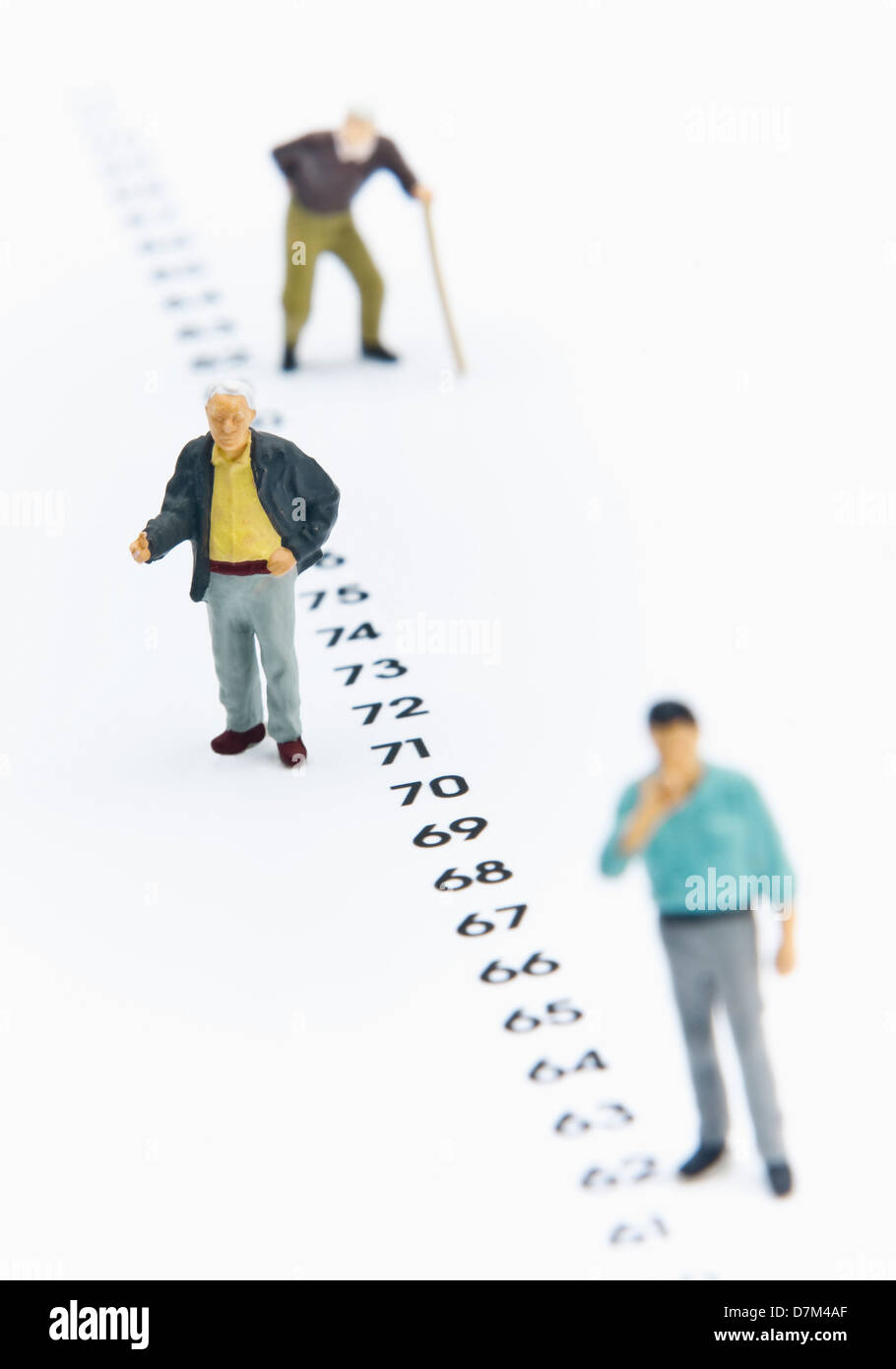 Figures standing on number line on white background Stock Photo - Alamy