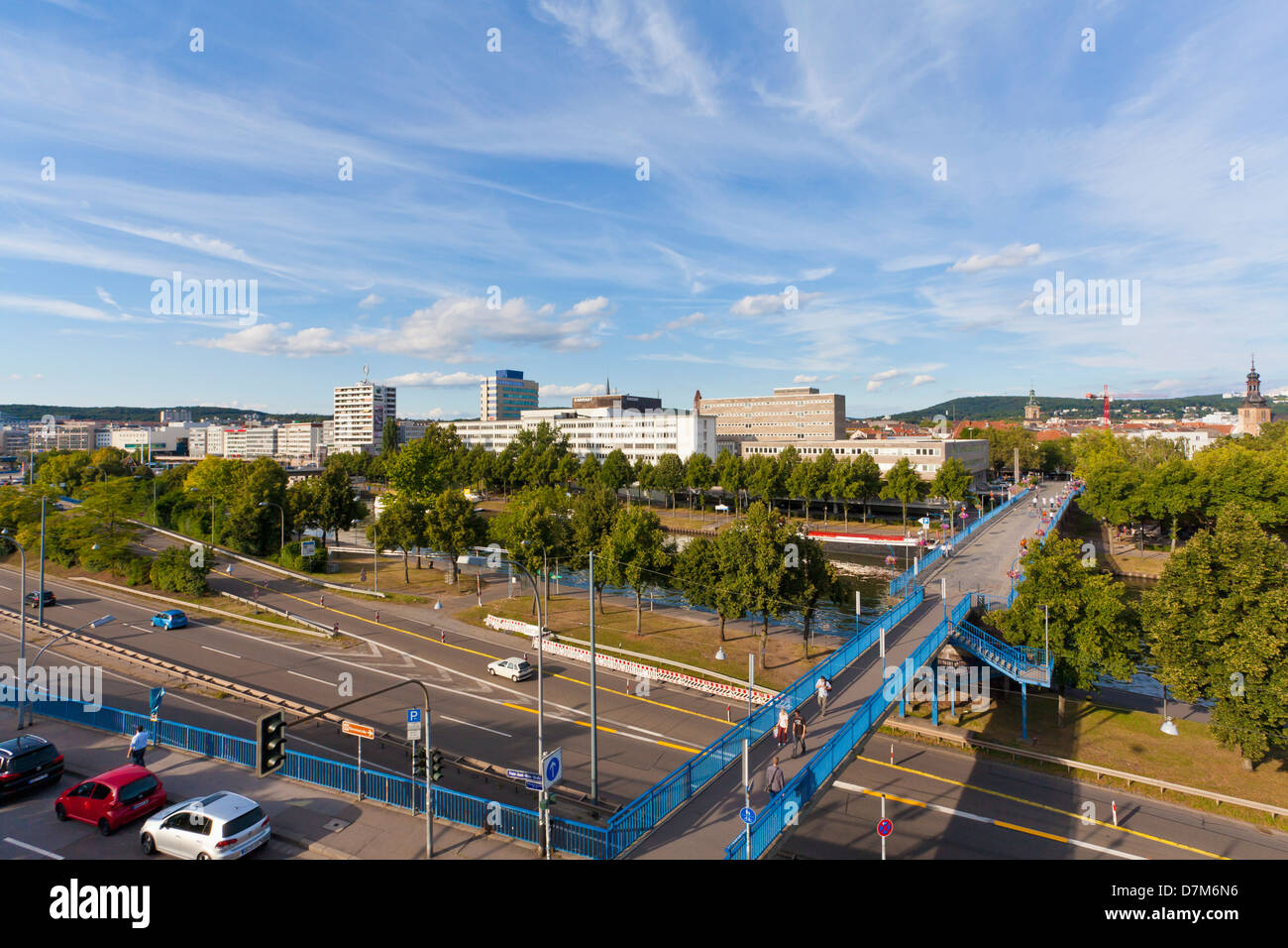 Germany, Saarland, View of express highway and city Stock Photo