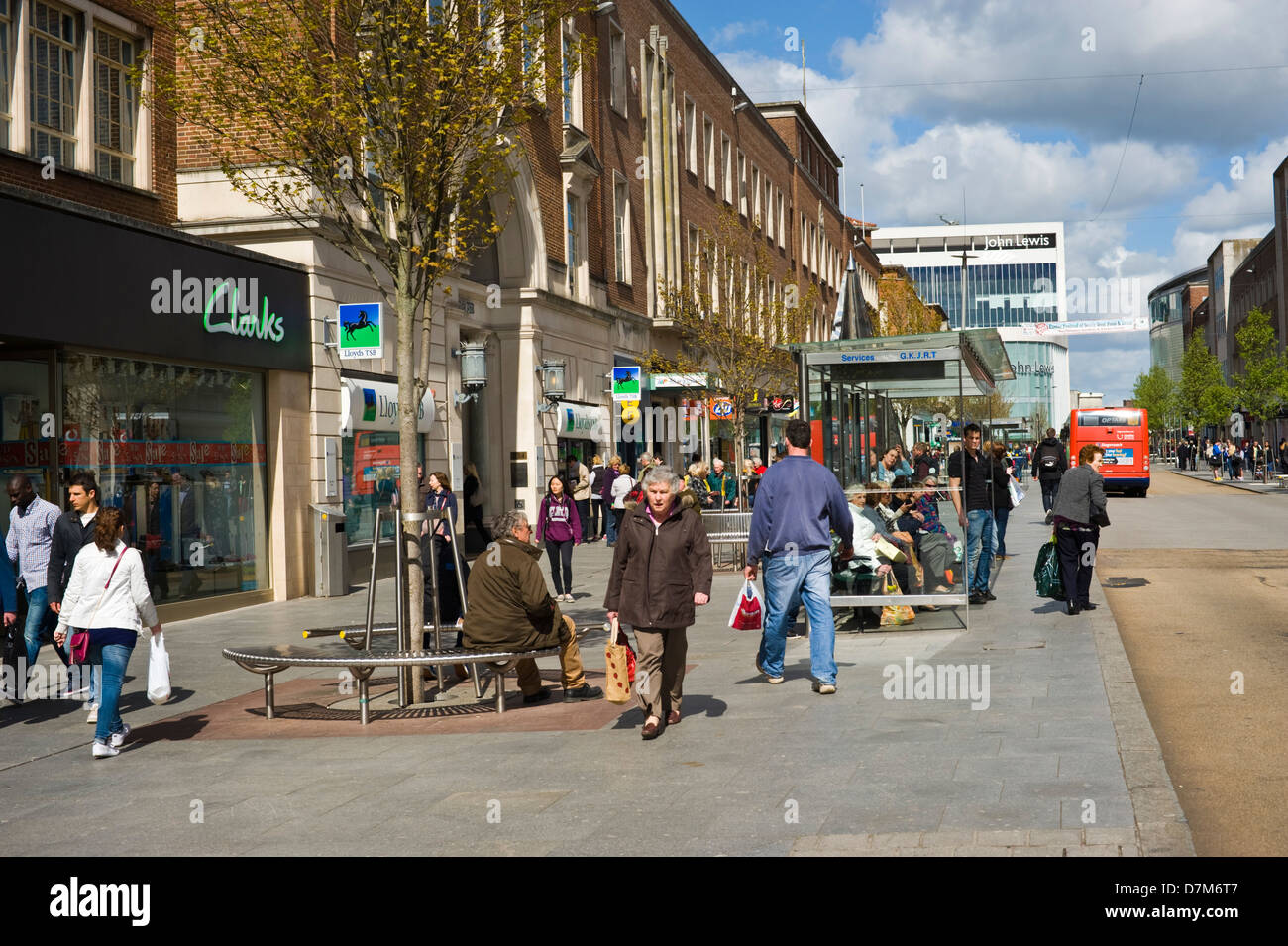 Shoppers on busy high street in Exeter Devon England UK Stock Photo Alamy