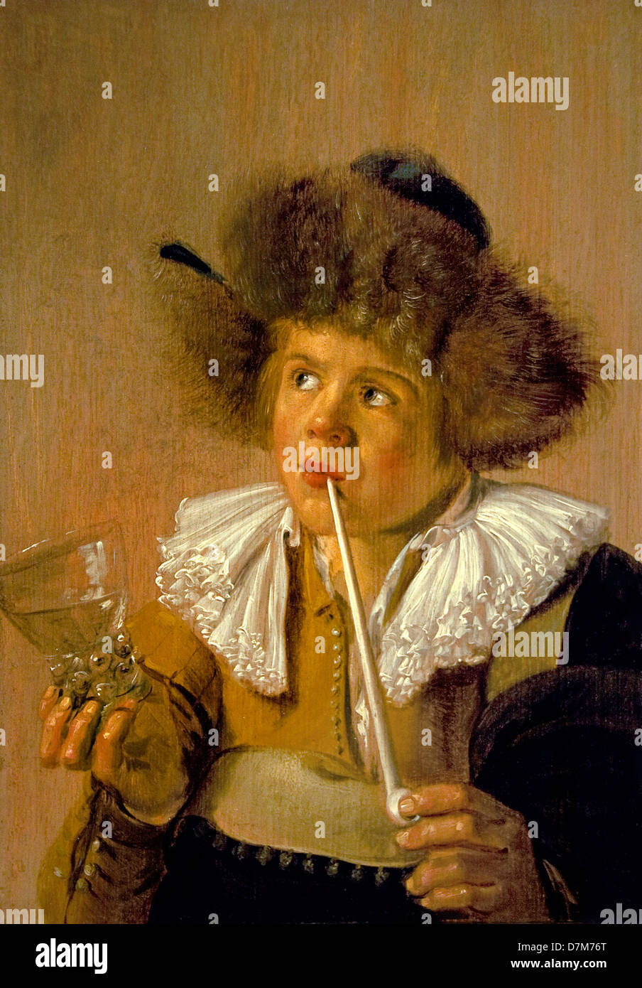 Jan Miense Molenaer the sense of taste 1630 pipe smoking boy child Museum Netherlands Stock Photo