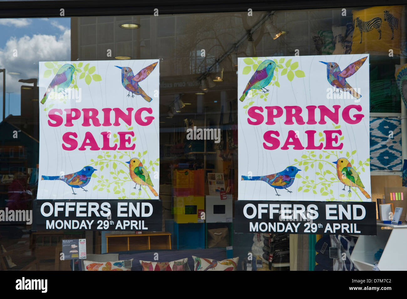 SPRING SALE poster in window of store in city centre of Exeter Devon ...