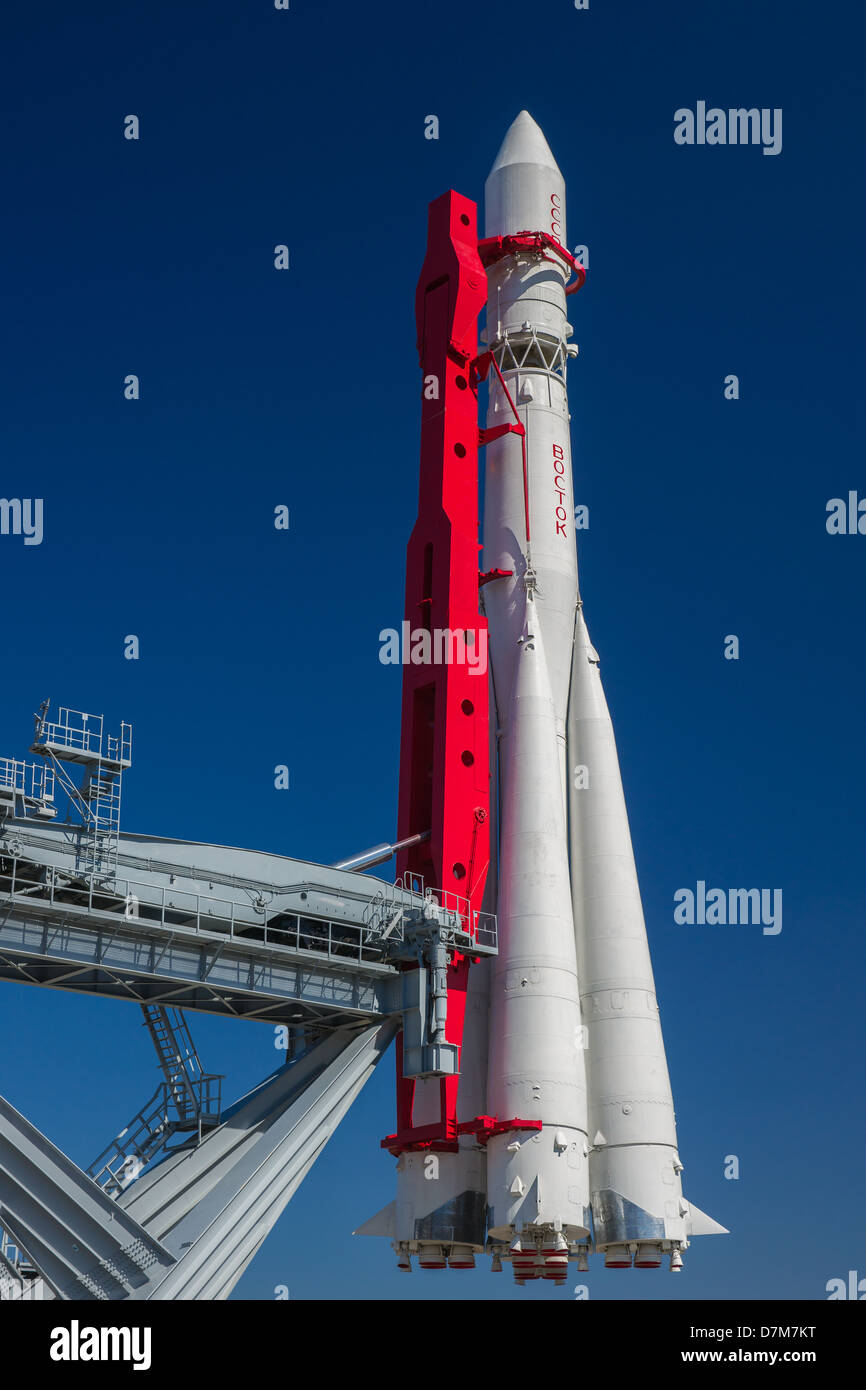 Spacecraft Vostok (East) of Gagarin against the background of blue sky Stock Photo