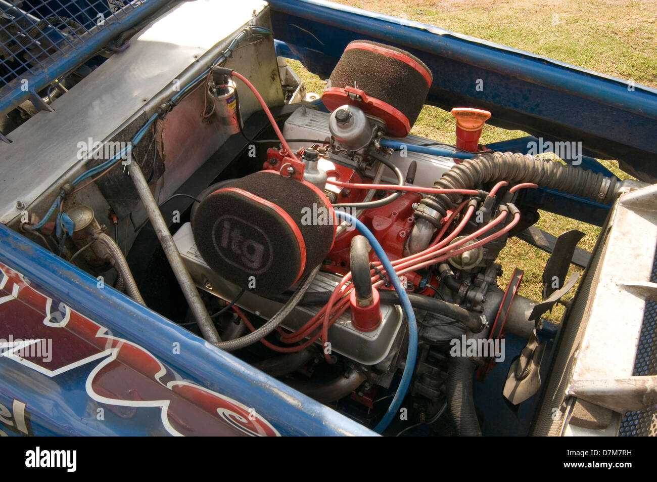 rover v8 engine in stock car air filter filters carbs carburetors carburetor carburetor's Stock Photo