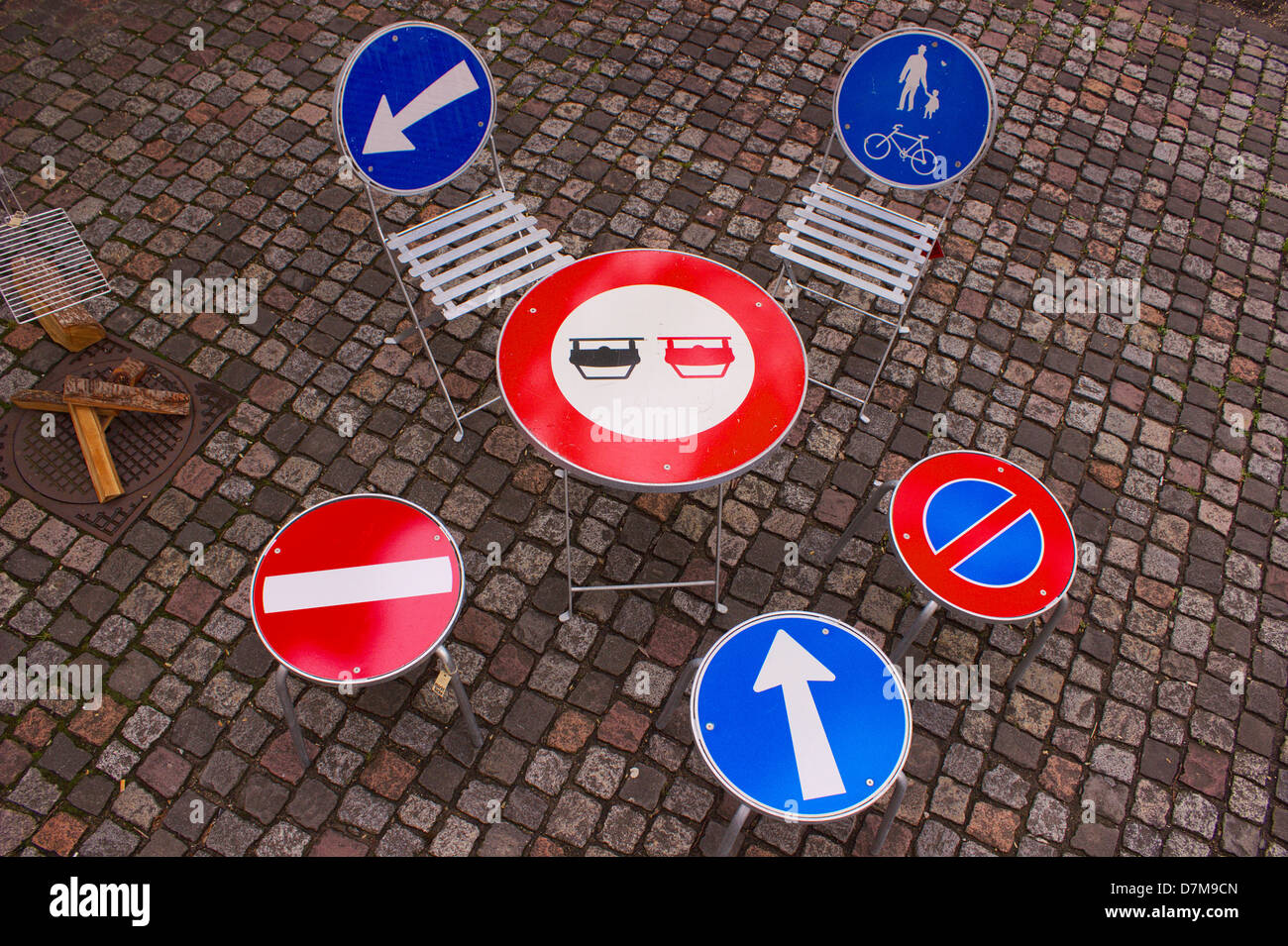 A table made of road signs Stock Photo Alamy