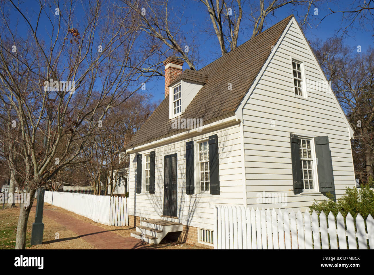 Houses on the street in Colonial Williamsburg, Virginia, against a