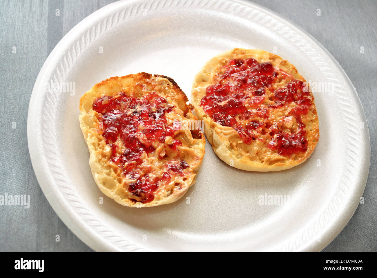 Peanut Butter and Jelly on English Muffins Stock Photo Alamy