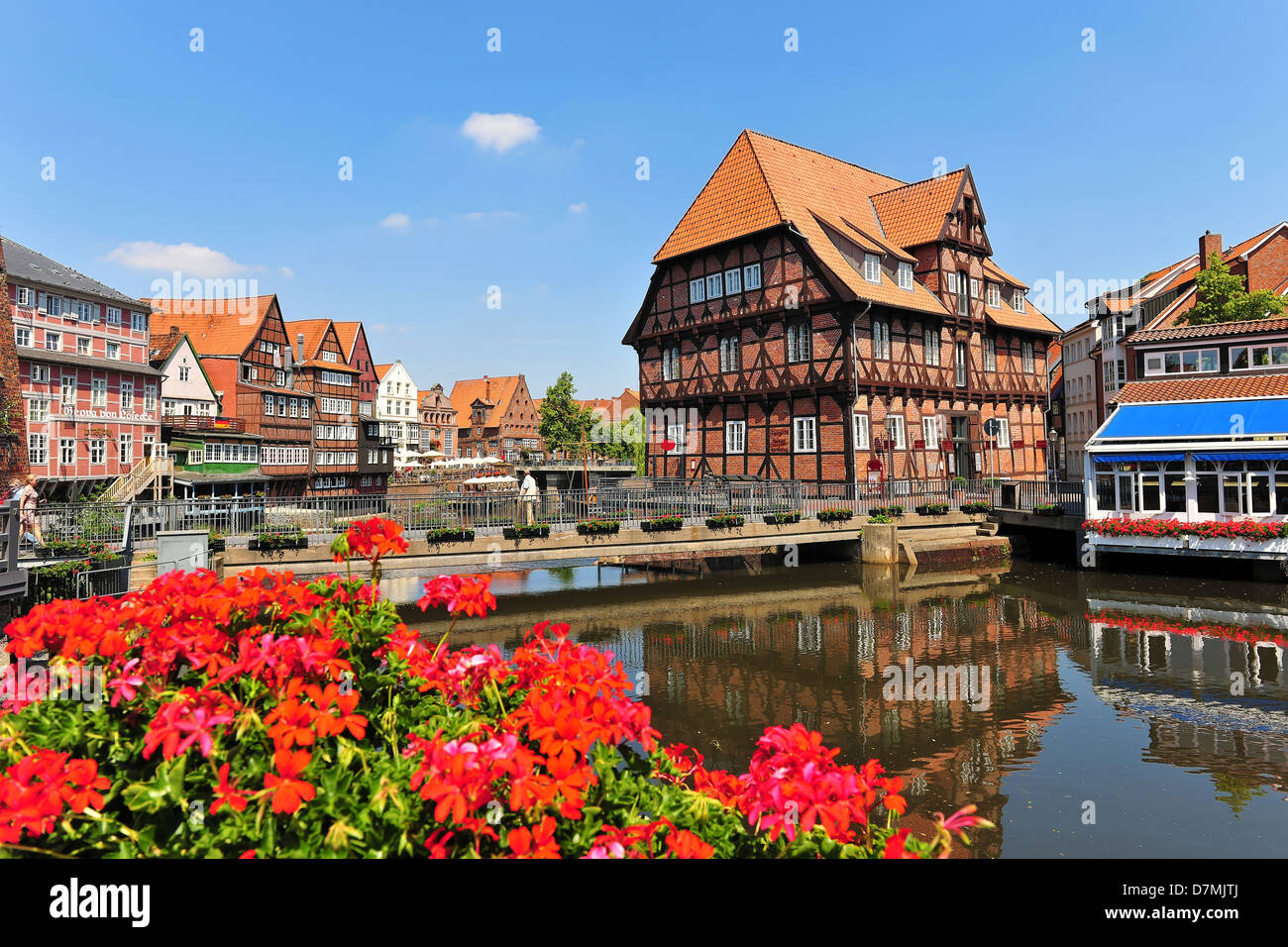 Brausebrücke and bridge Abtsmühle in Lüneburg, Lueneburg, Lower Saxony, Germany Stock Photo