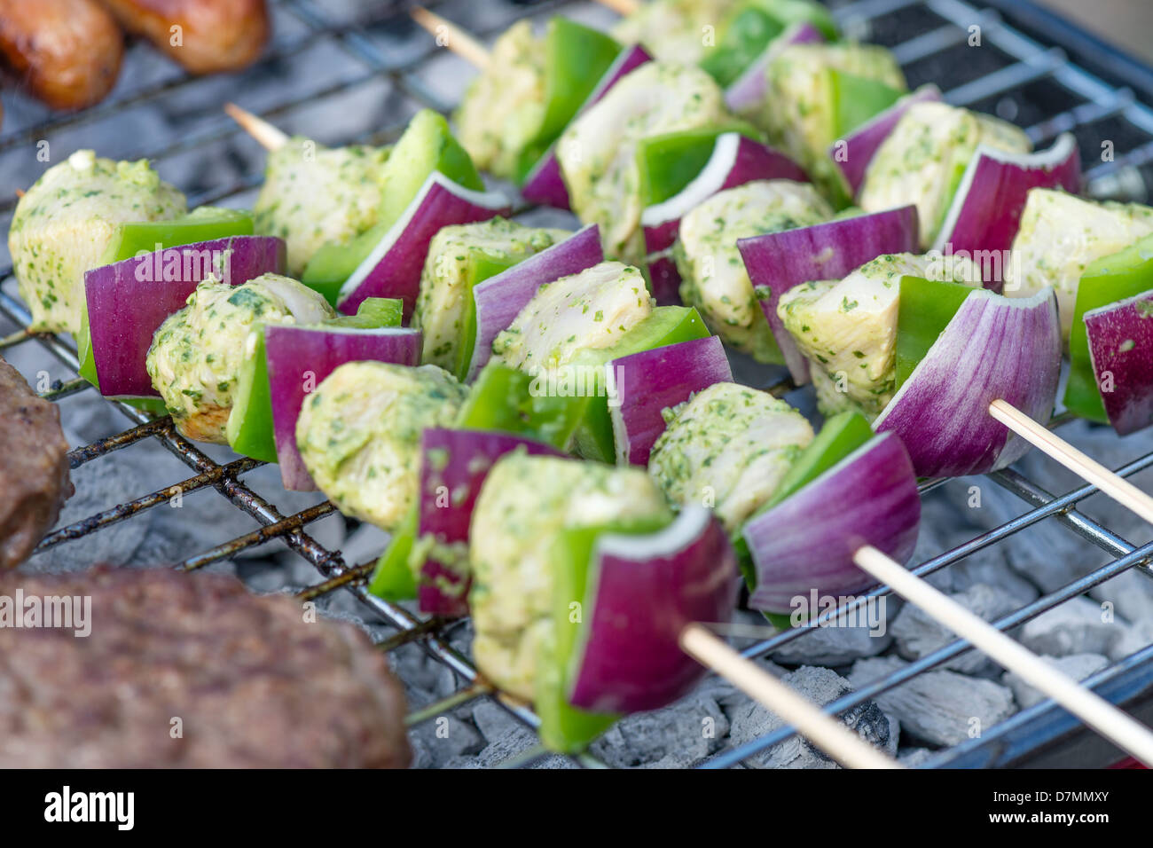 Lime, Mint & Coriander Chicken Kebabs. Barbeque food! Stock Photo Alamy