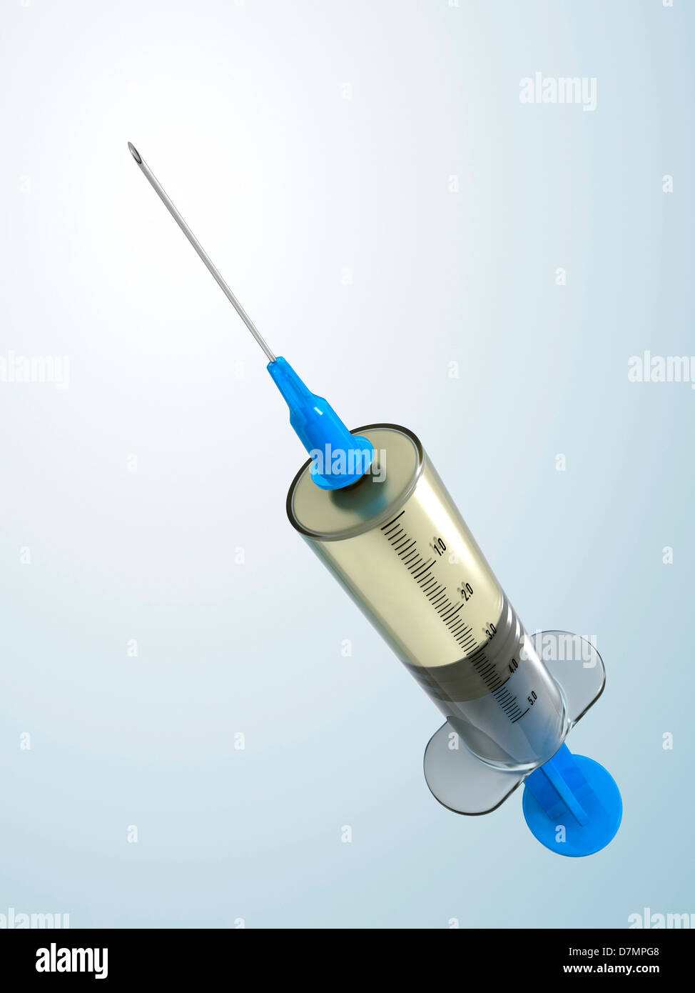 Drug-filled syringe, artwork Stock Photo