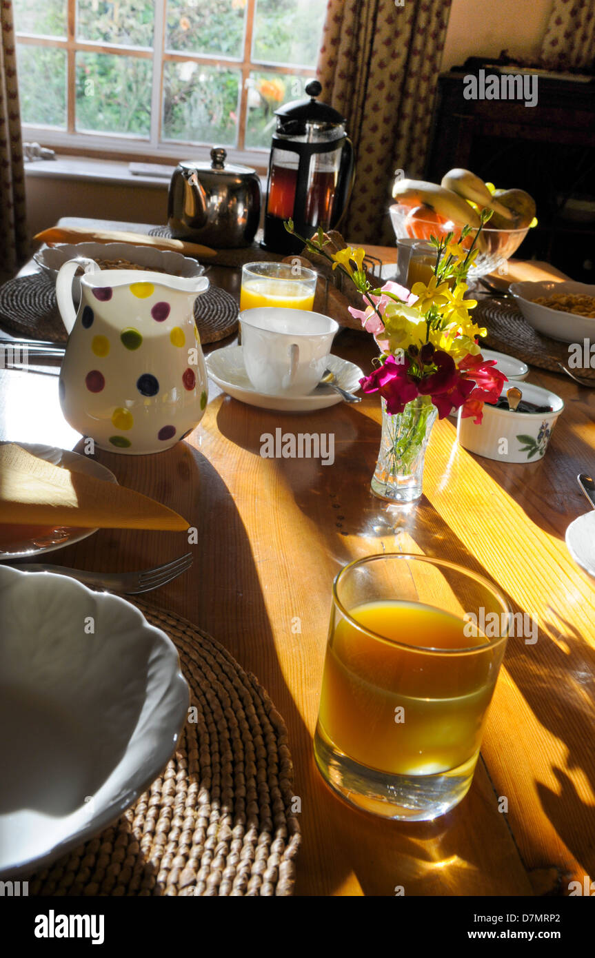 Table laid for breakfast at a Shropshire guest house England Stock Photo