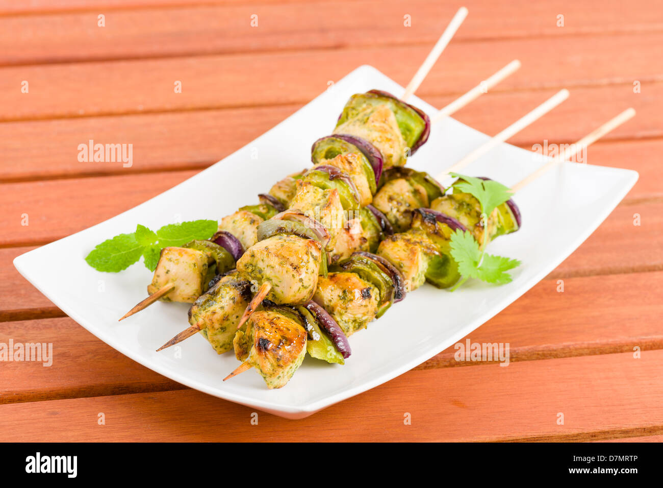 Lime, Mint & Coriander Chicken Kebabs Marinated chicken with red