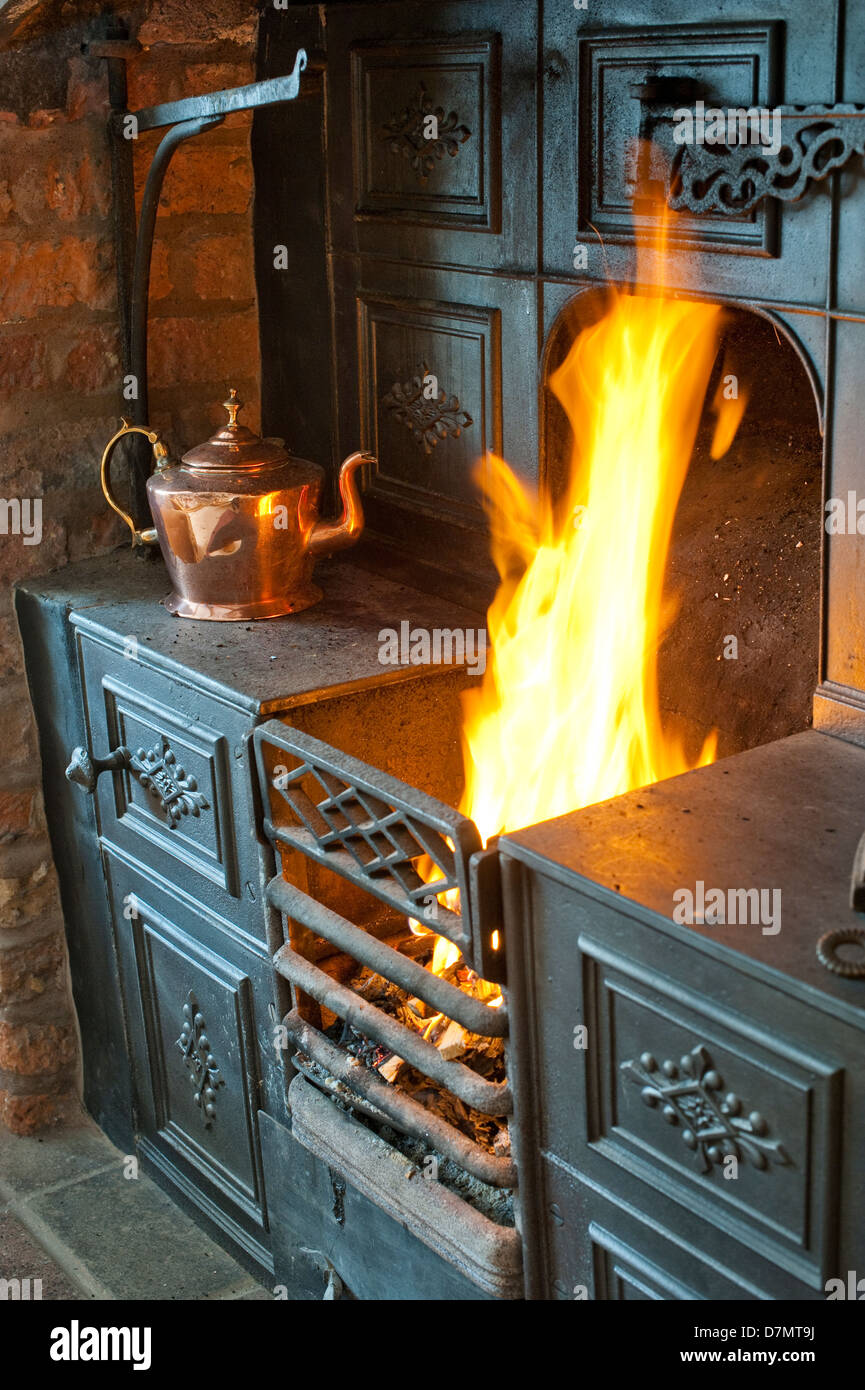 Cast iron range fireplace in a Shropshire cottage UK Stock Photo