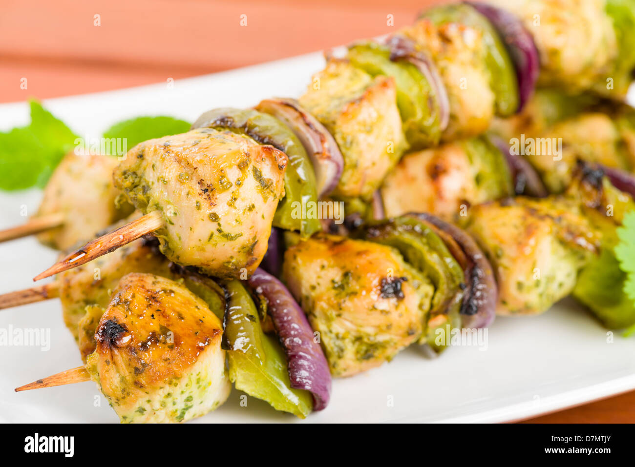 Lime, Mint & Coriander Chicken Kebabs Marinated chicken with red
