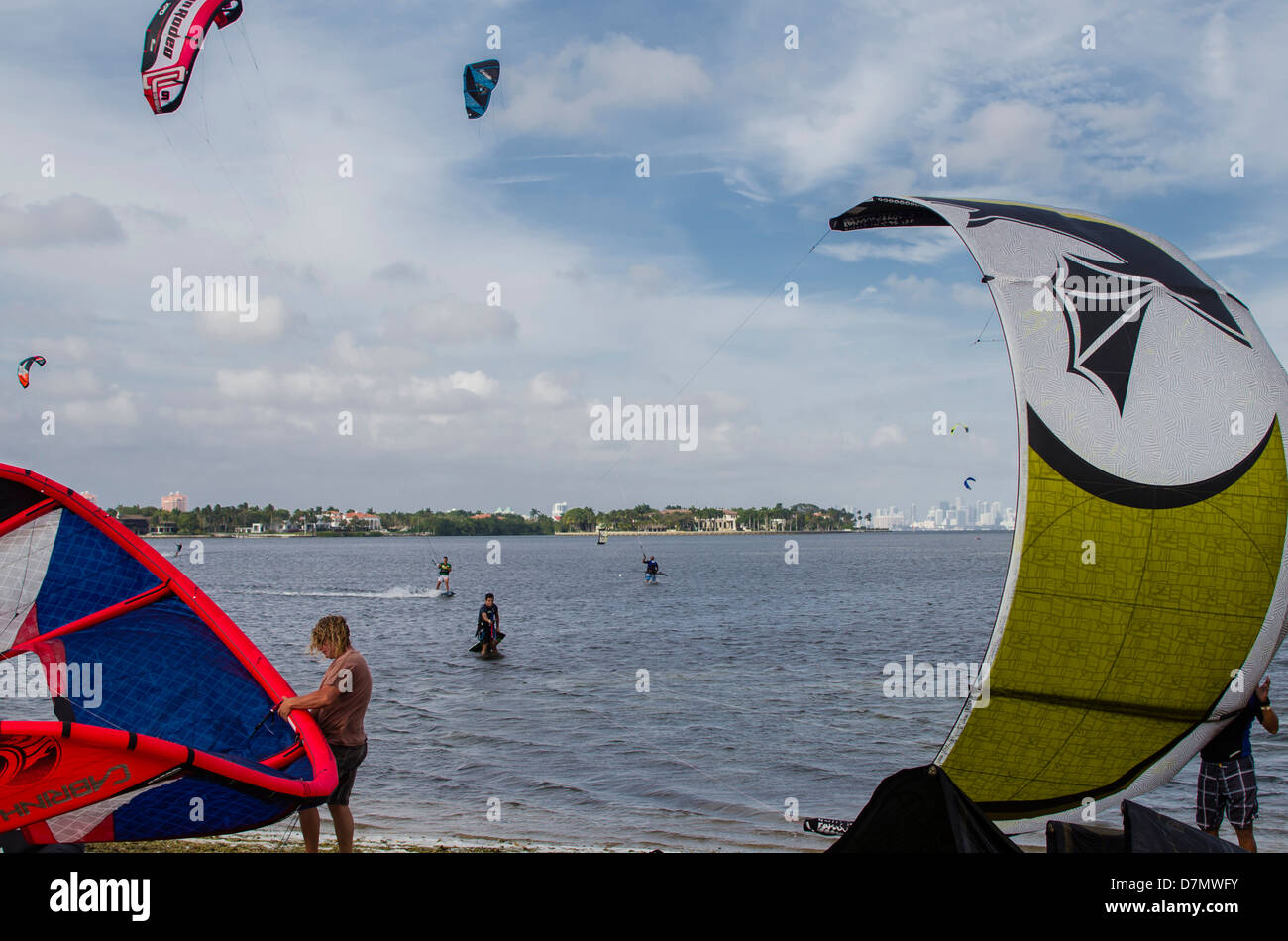 USA Florida Miami. Kite surfing at Matheson Hammock Beach Stock