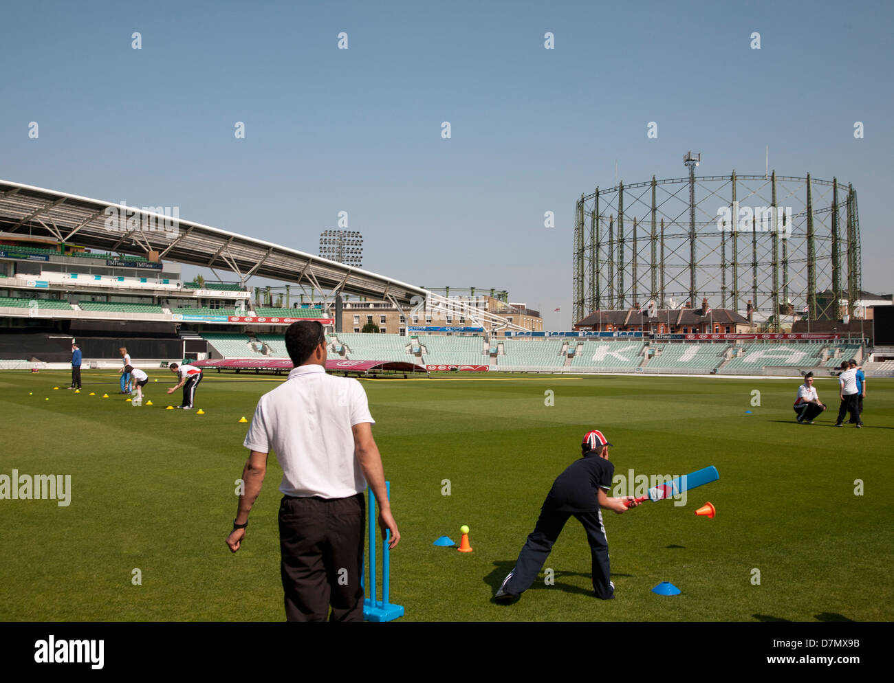 Practice game at the Kia Oval showing the OCS Stand, Kennington, London