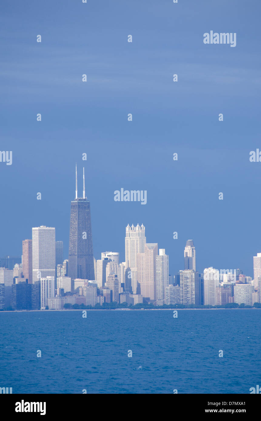 Illinois, Chicago. Downtown city skyline view from lake Michigan. Stock Photo