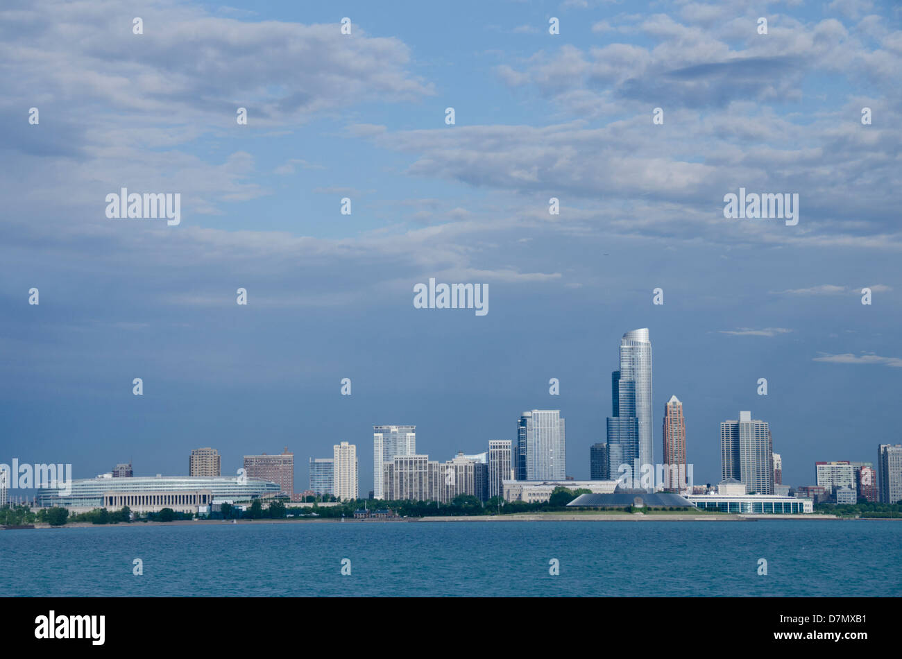 Illinois, Chicago. Downtown city skyline view from lake Michigan. Stock Photo