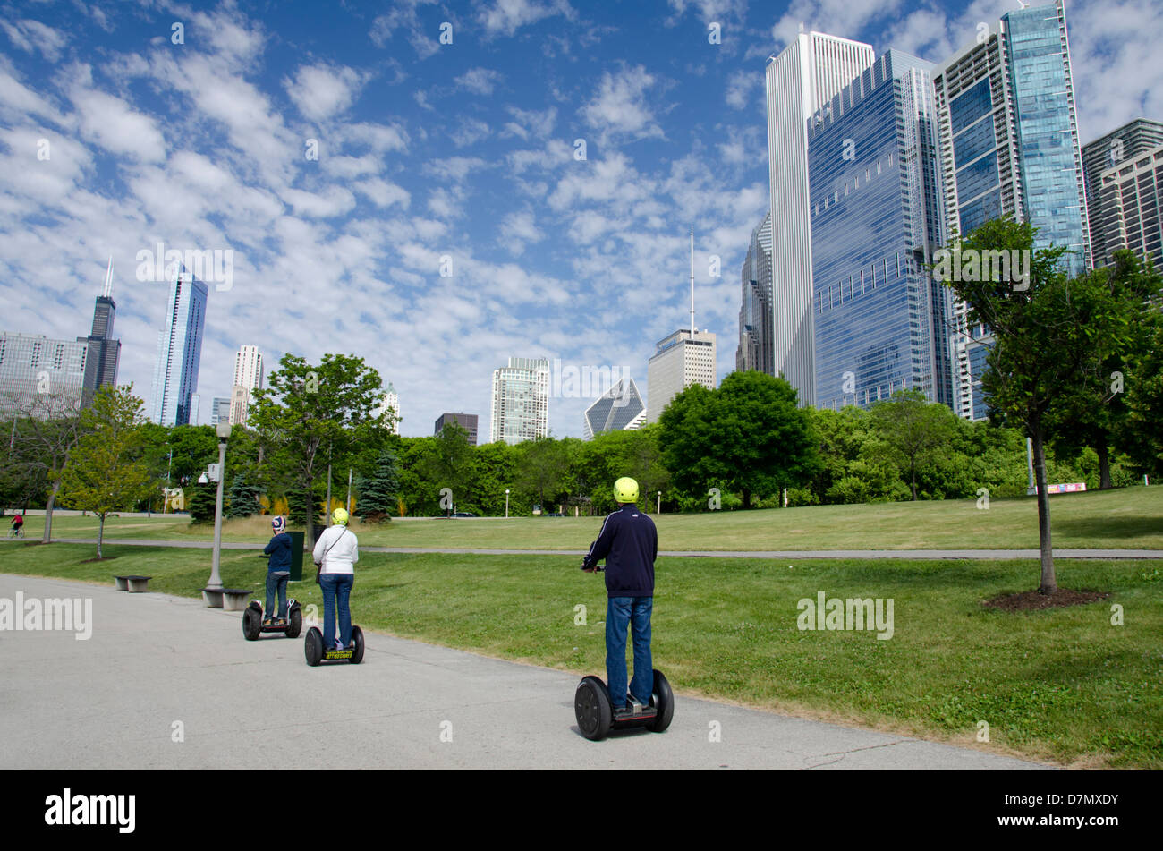 Illinois, Chicago. Segway tour along city park walkway. Stock Photo