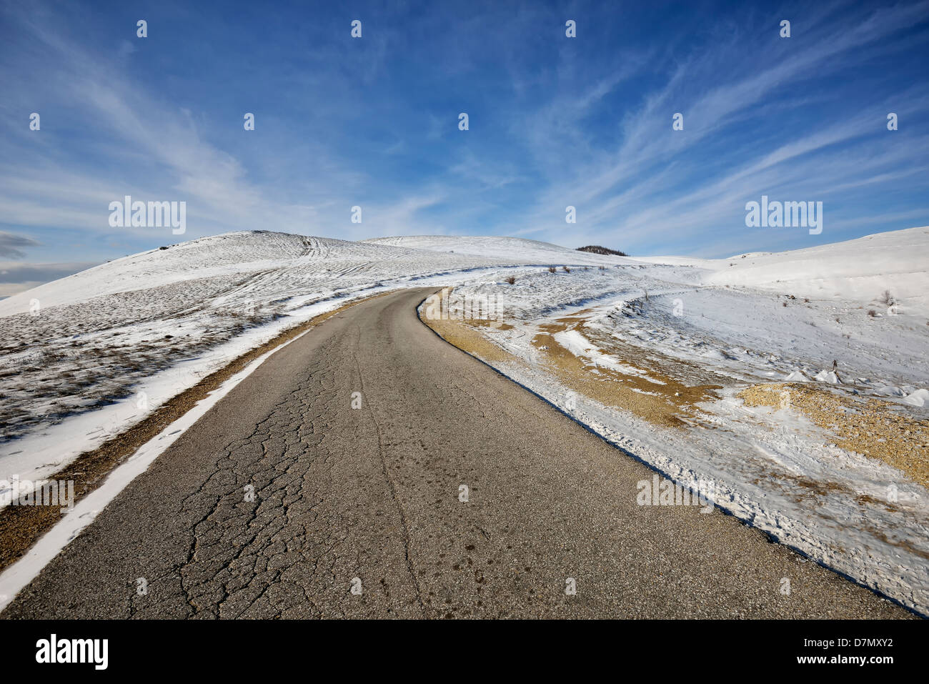 Road on the mountain from Macedonia in winter Stock Photo