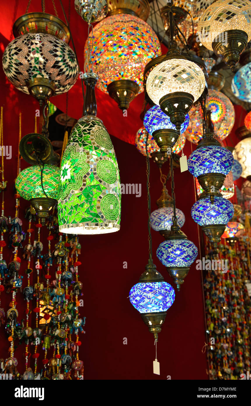 Variety of turkish lamps on sale Stock Photo