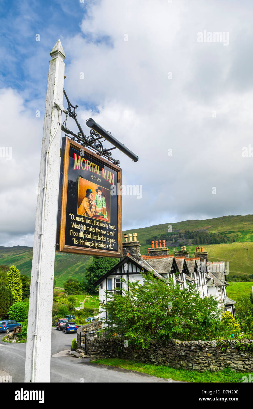 The Mortal Man Inn at Troutbeck in the Lake District, near Windermere, Cumbria, England. Stock Photo