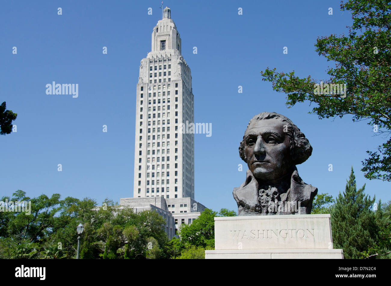 Louisiana, Baton Rouge. Louisiana State Capitol building. Bust of George Washington. Stock Photo