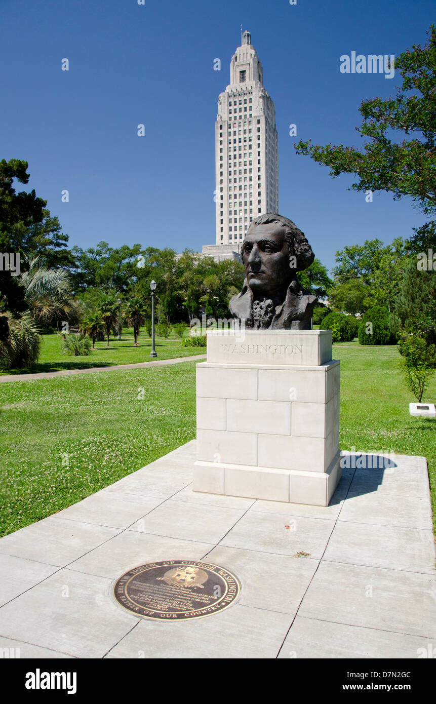 Louisiana, Baton Rouge. Louisiana State Capitol building. Bust of George Washington. Stock Photo