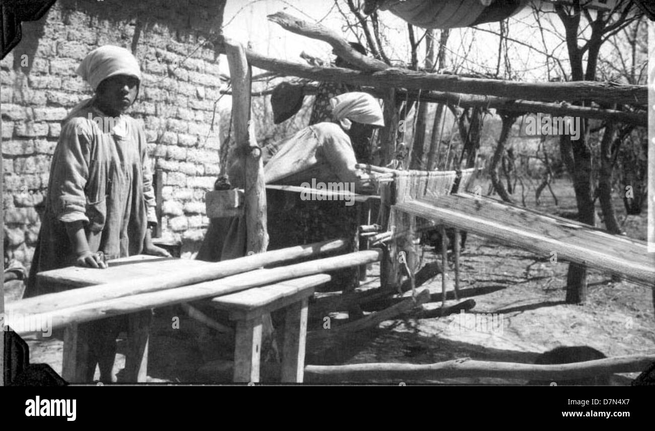 Women working at a loom during the Marshall Field Paleontological ...