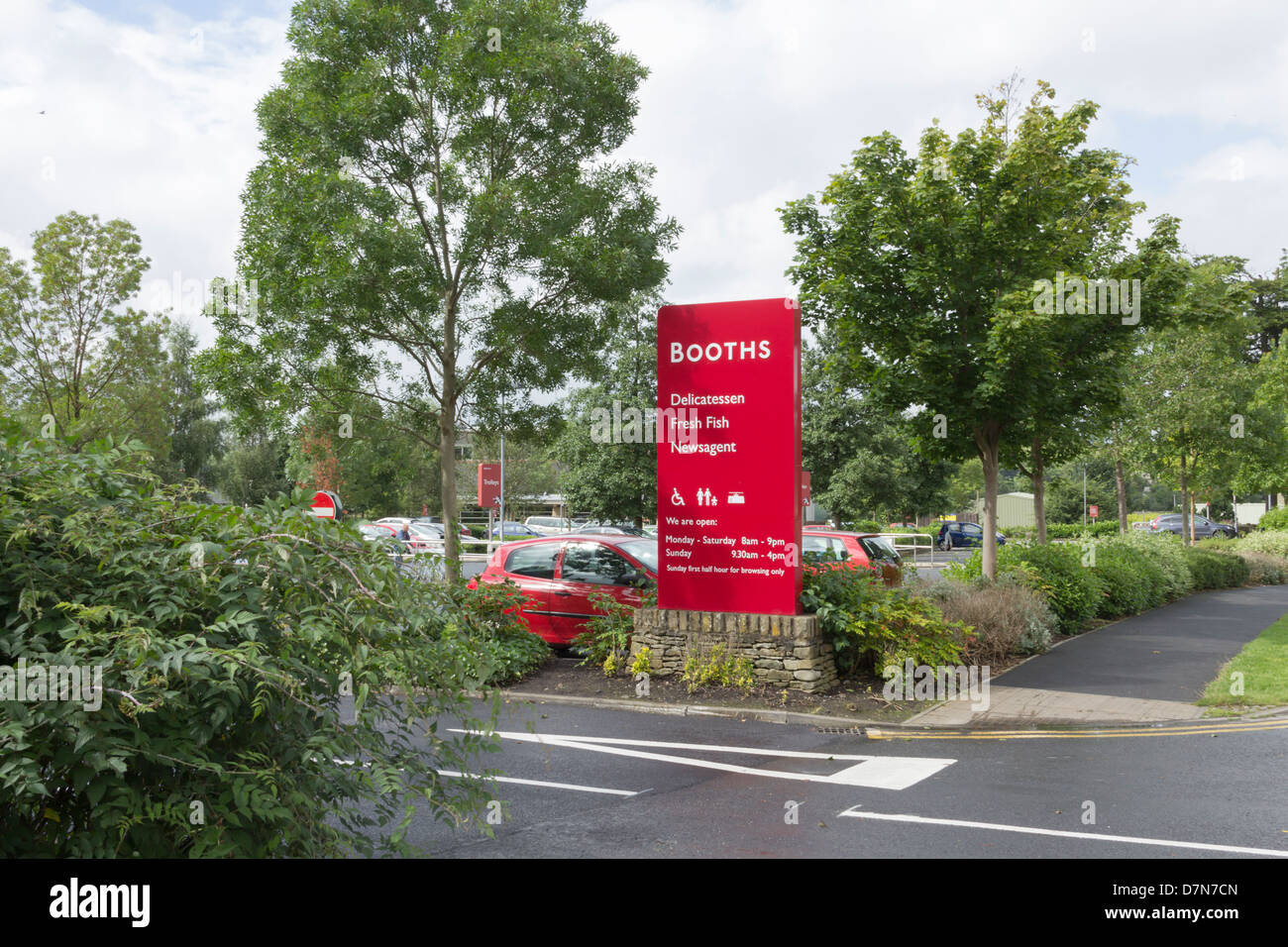 Entrance to the car park at Booths supermarket in Settle, North Yorkshire; one of 27 stores mostly in north-west England. Stock Photo