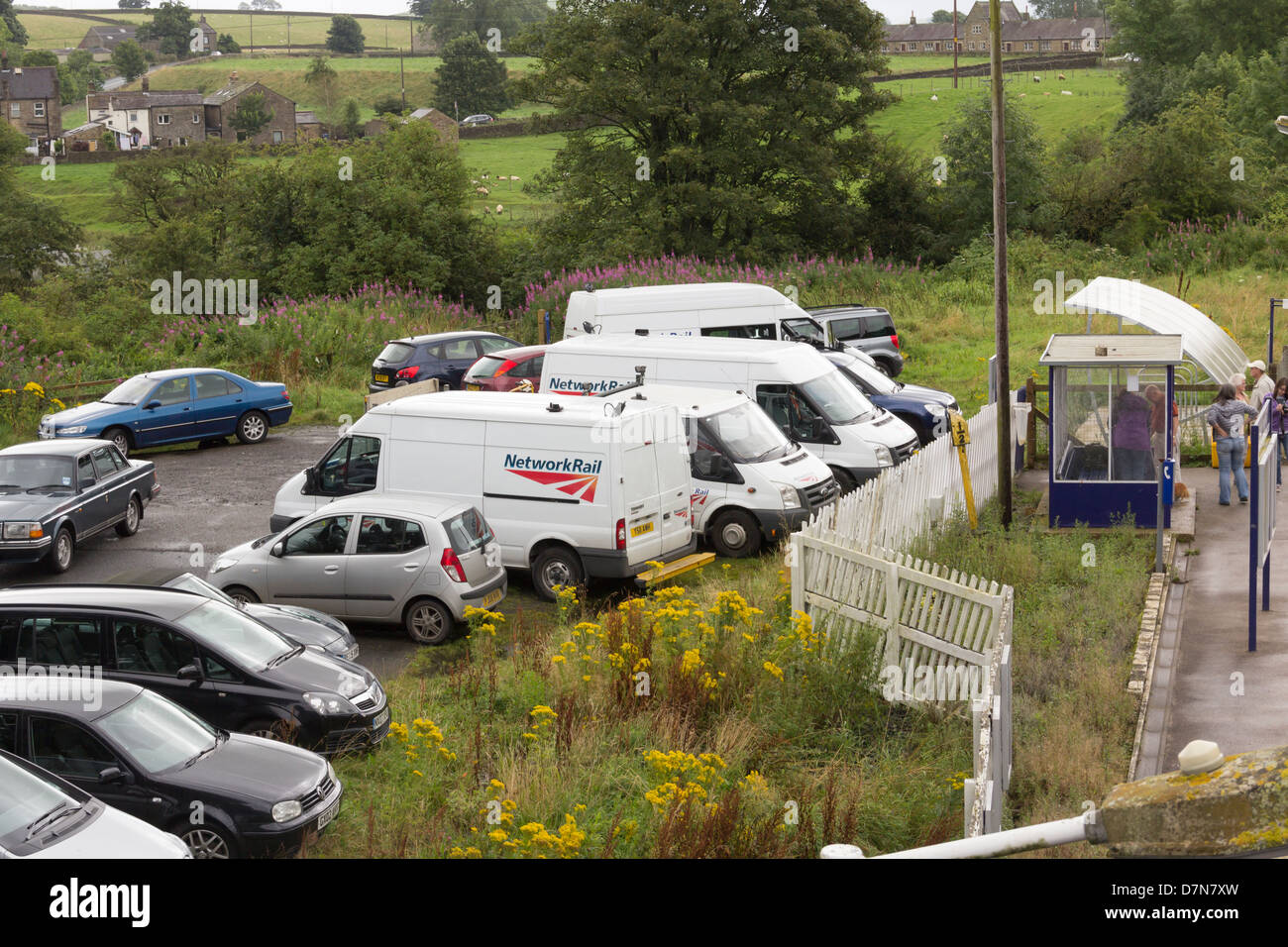 Network Rail maintenance vans in the station car park at Long Preston on the Settle to Carlisle