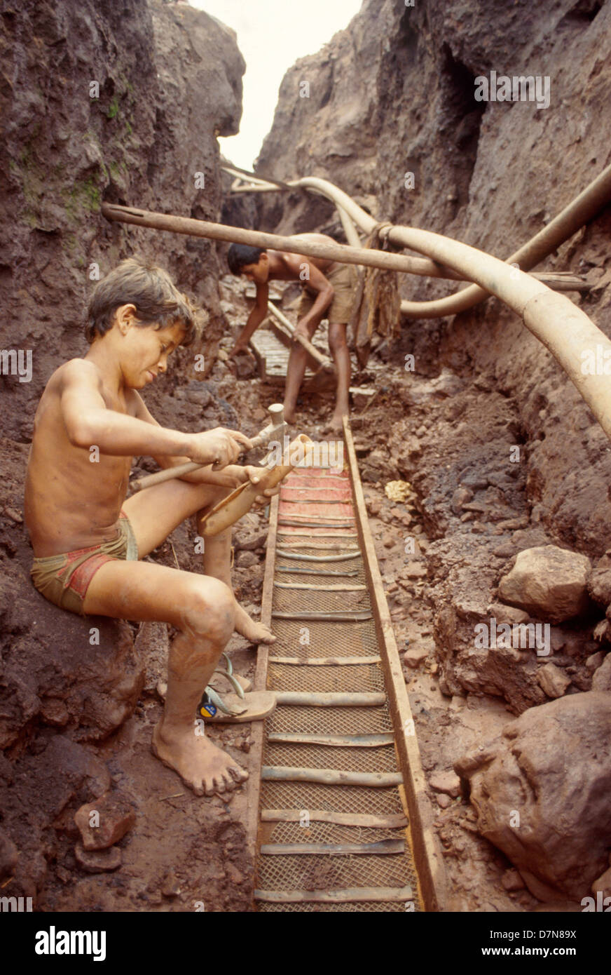 Child labor, mining, Amazon rain forest, Brazil. Stock Photo
