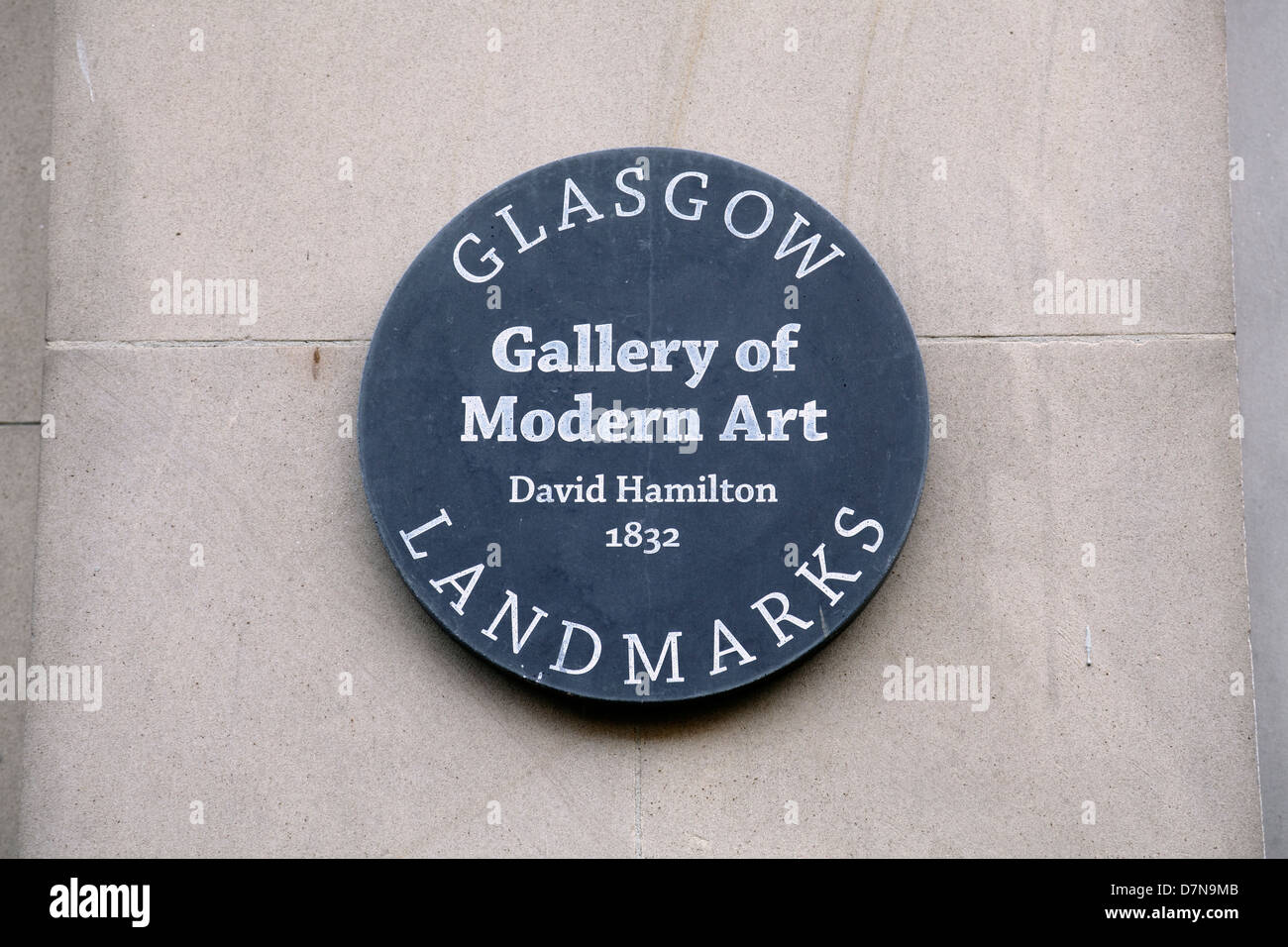 A Glasgow Landmarks sign on the Glasgow Gallery of Modern Art in the