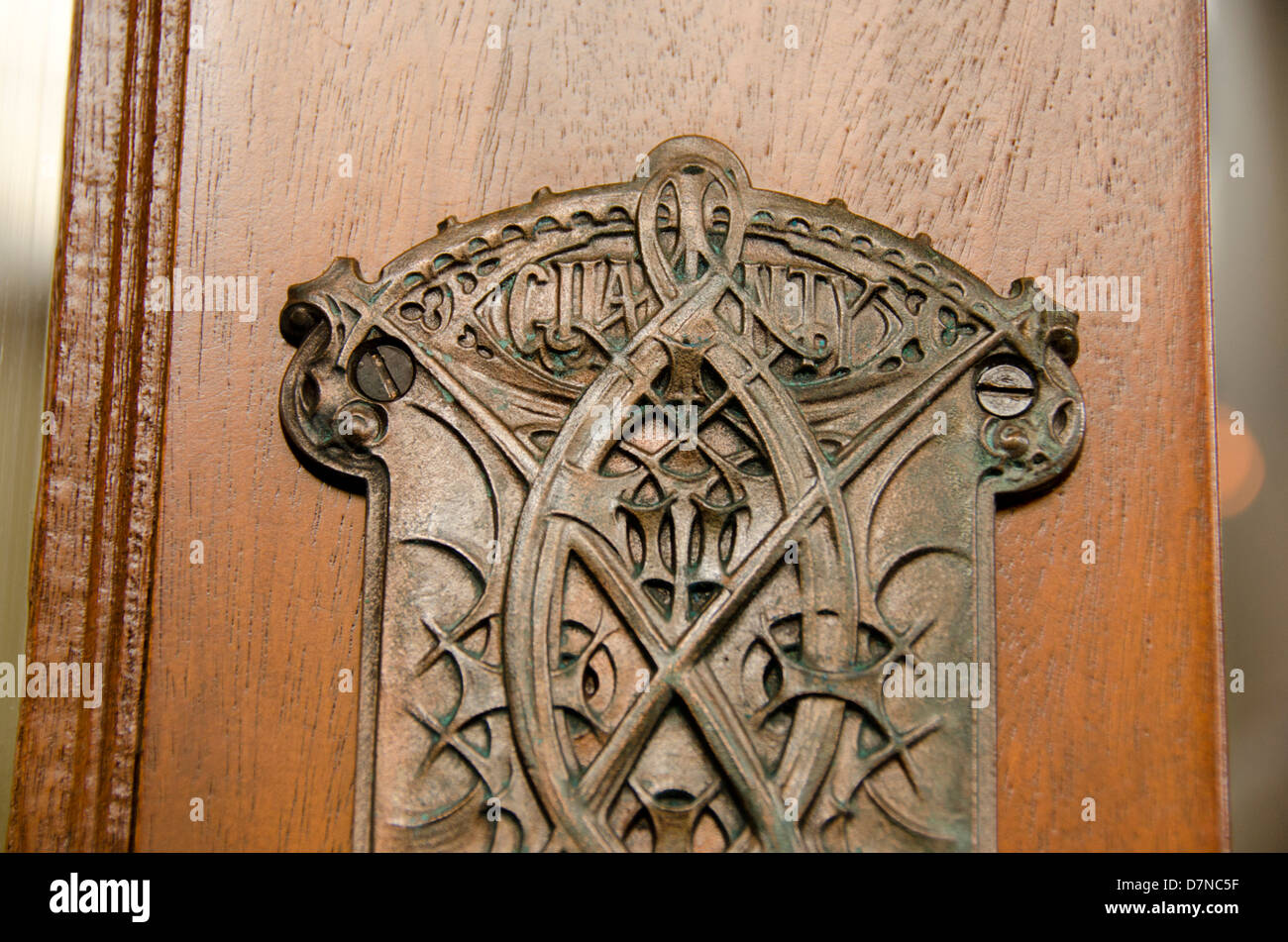 New York, Buffalo. Guaranty Building, National Historic Landmark. Interior detail of door handle. Stock Photo