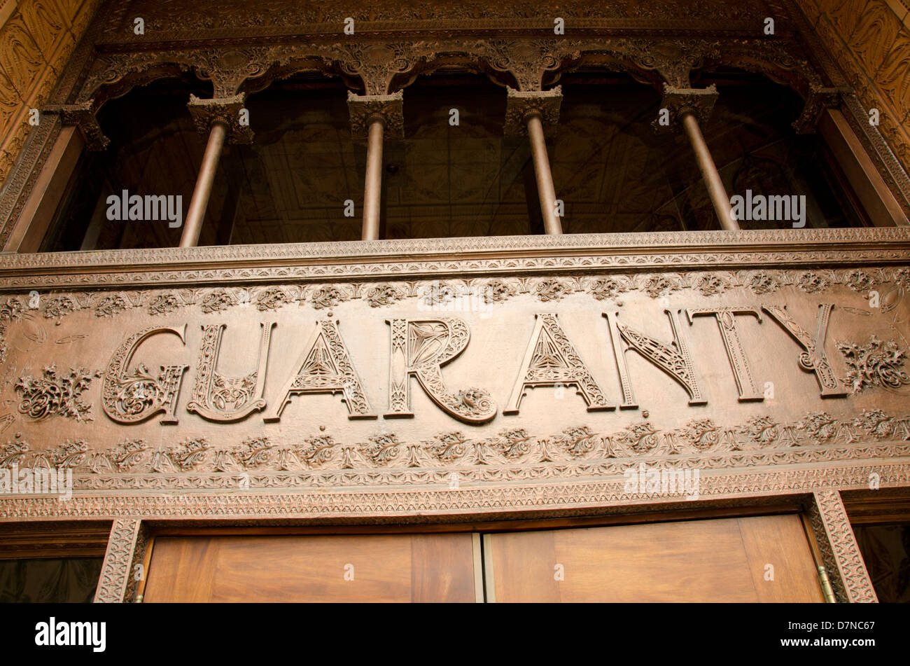 New York, Buffalo. Historic Guaranty Building (aka Prudential building), National Historic Landmark. Metal sign detail. Stock Photo