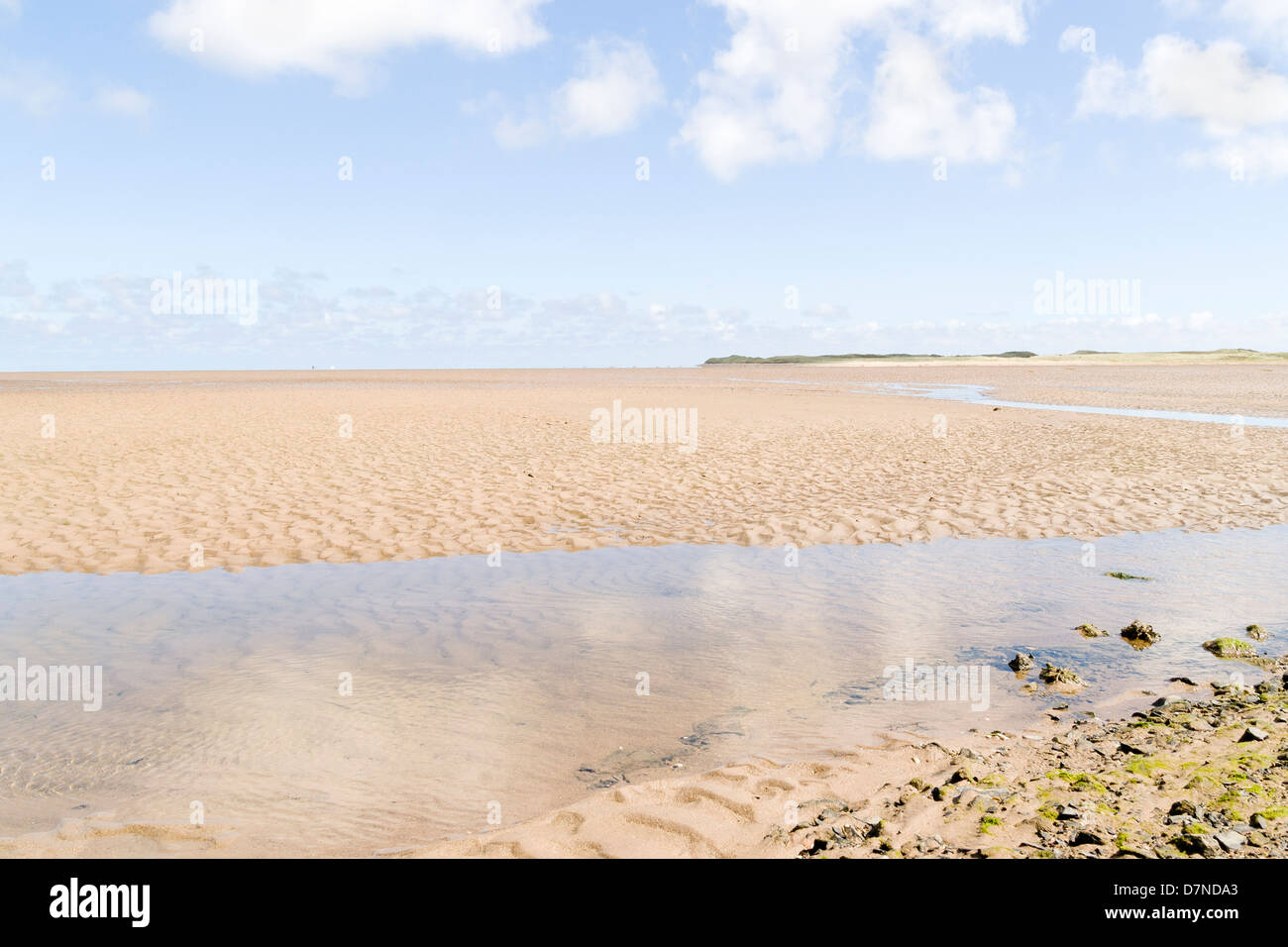 Lindisfarne from the causeway - Holy Island, Northumberland, England Stock Photo