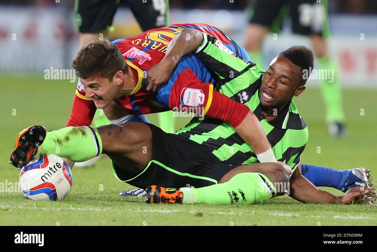 10.05.2013 London, England. Joel Ward tacked  during the Championship Play Off Semi Final 1st leg game between Crystal Palace versus Brighton and Hove Albion from Selhurst Park. Stock Photo