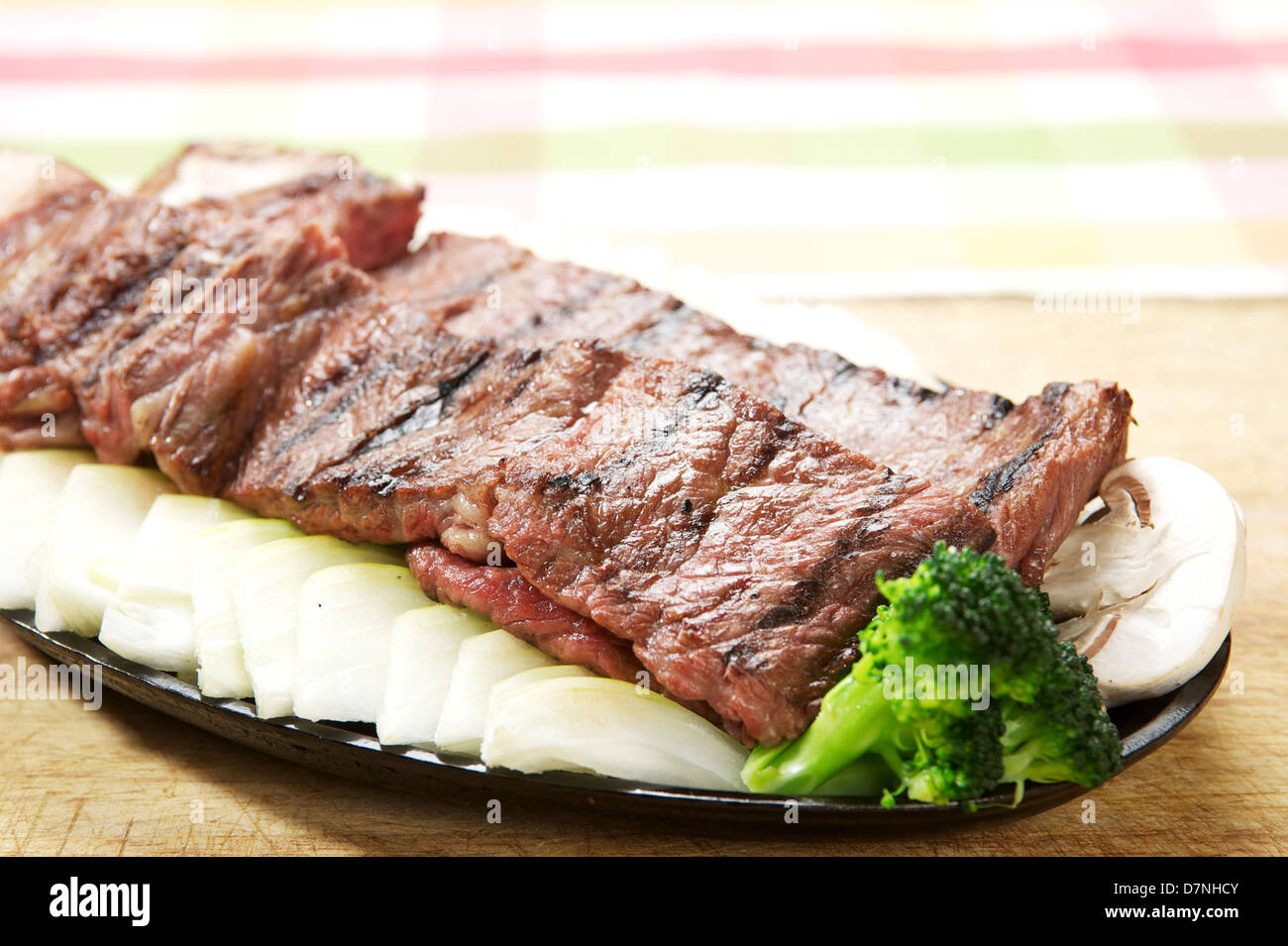 Barbecued beef ribs at a Korean Restaurant. Stock Photo