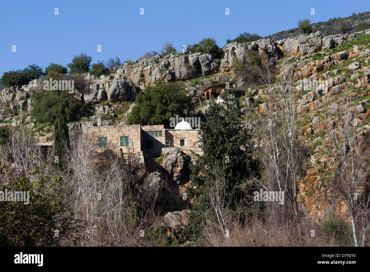 monastery in the mountains of the Banias Nature Reserve in northern Israel Stock Photo