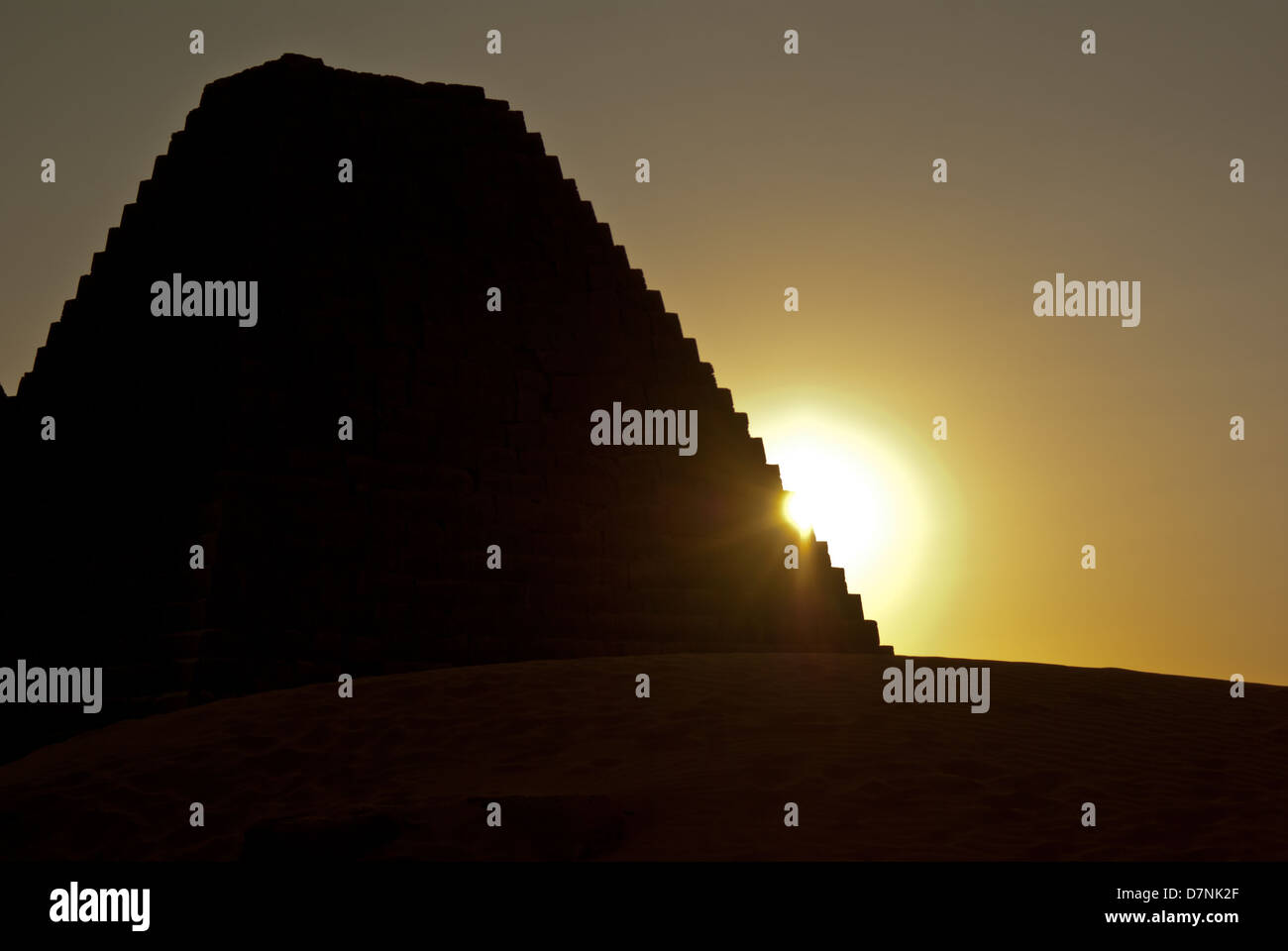 Pyramids of Meroe (sunset), Sudan. Stock Photo