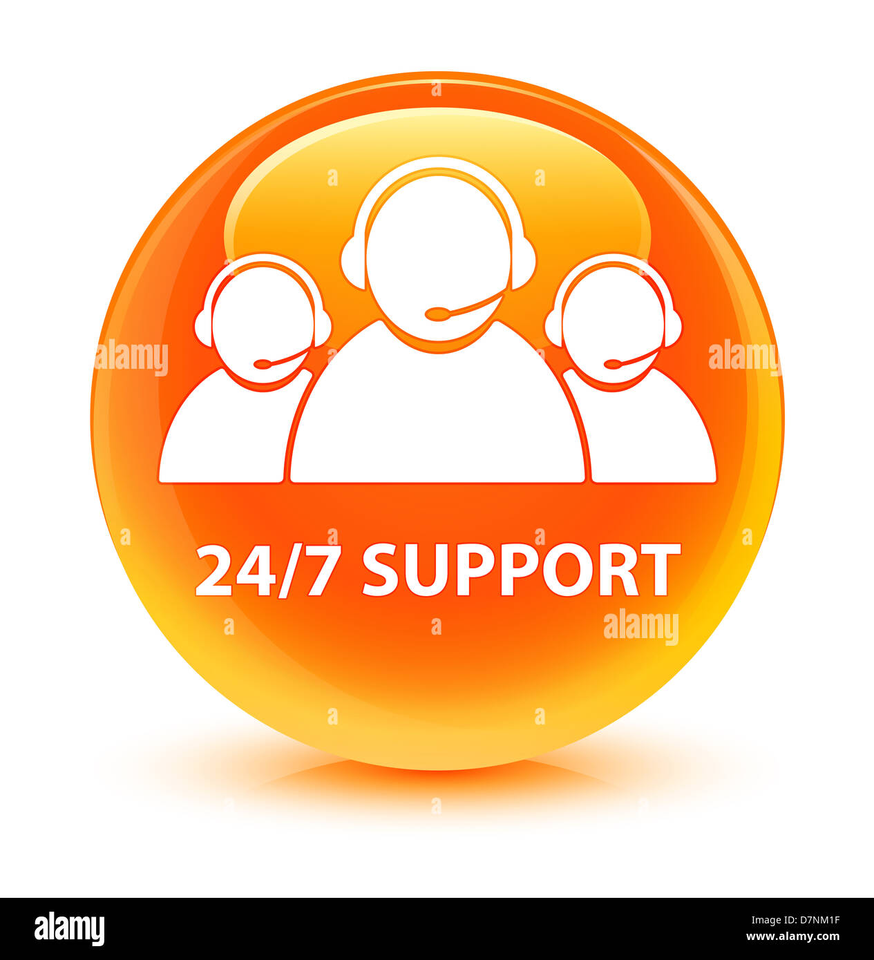 24/7 Support (customer care team) icon glassy orange button Stock Photo