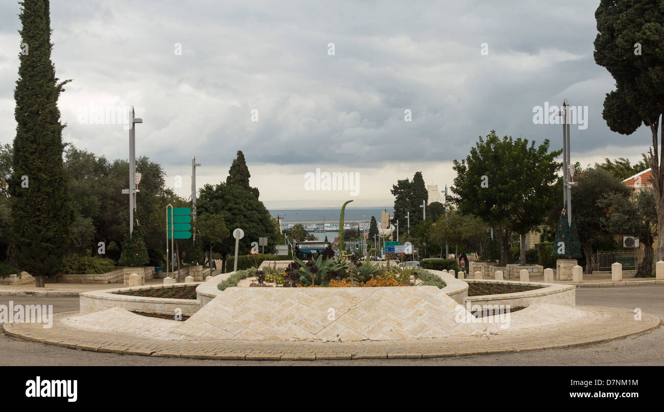 Street leading towards the sea in Haifa Stock Photo