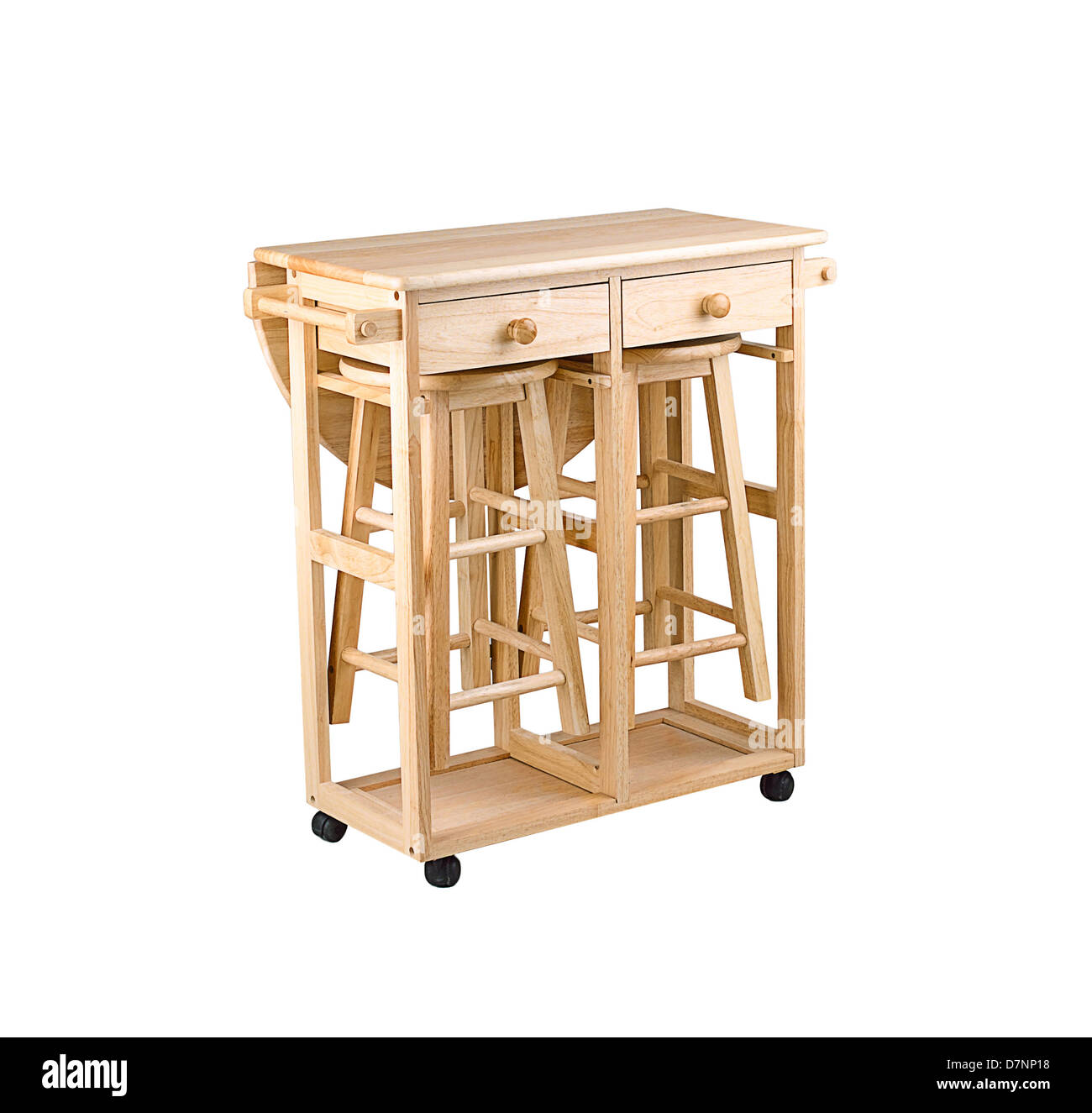 Folding And Movable Wooden Table With Drawers For Small Kitchen